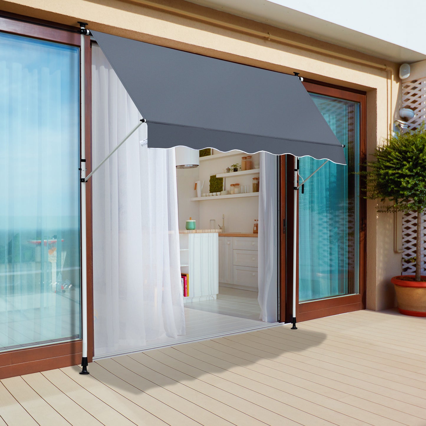 Nancy's Bellows Falls Luifel - Aluminium/IJzer/Polyester - Zonwering - Handslinger - Roomwit - 200 x 120 cm