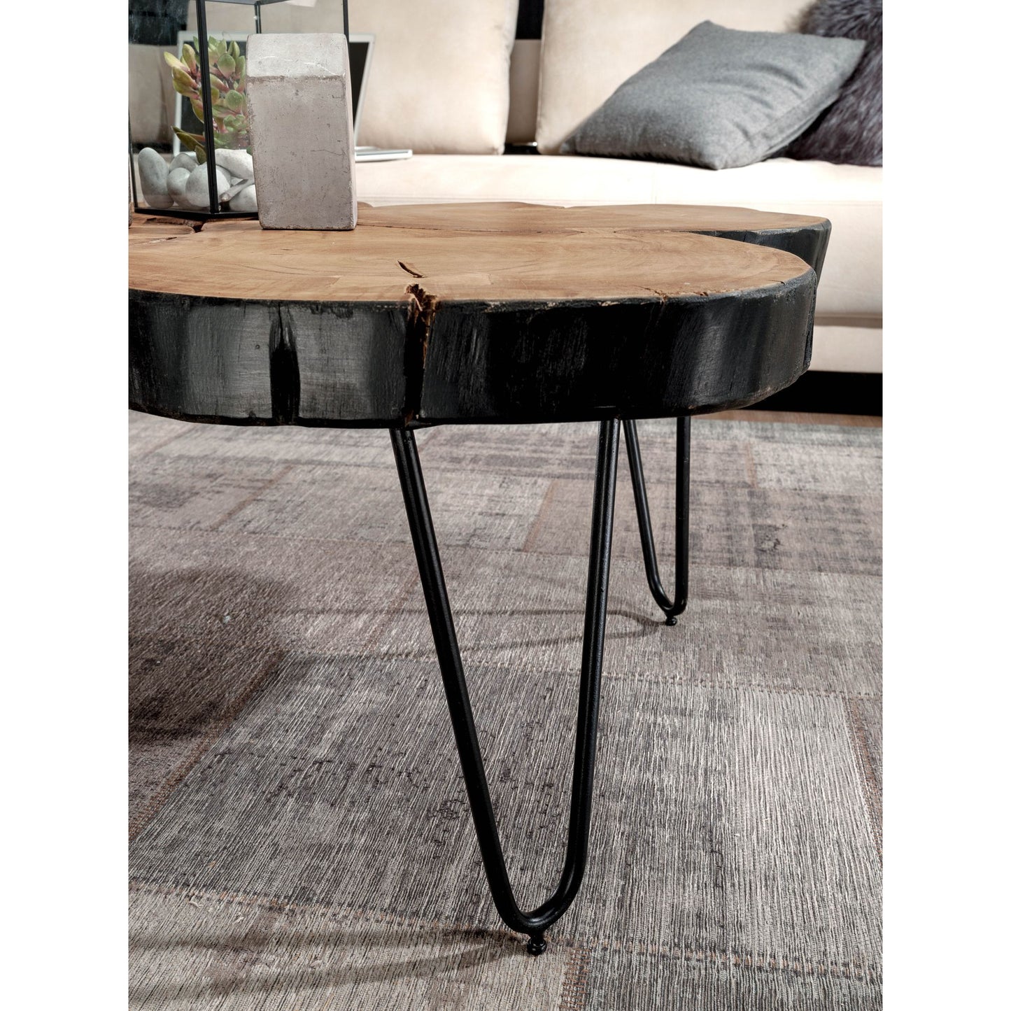 Nancy's Cando Salontafel - Koffietafel - Massief Hout - Acacia - Boomstam - Bruin - Metaal - 115 x 70 x 40 cm