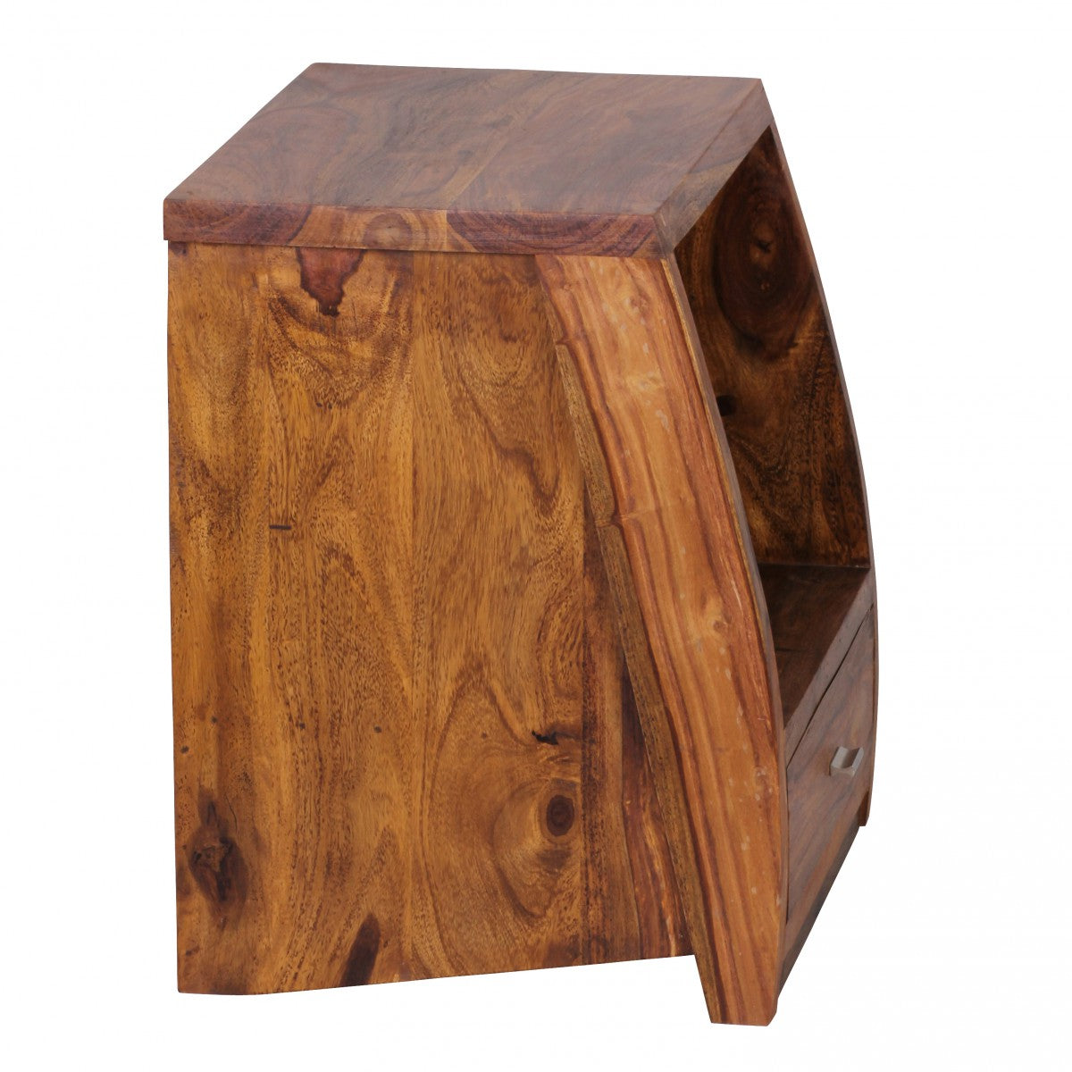 Nancy's Cayce Nachtkastje - Bijzettafel - Massief Hout - Sheesham Hout - 1 Lade - Bruin - Open Vak - 45 x 53 x 40 cm