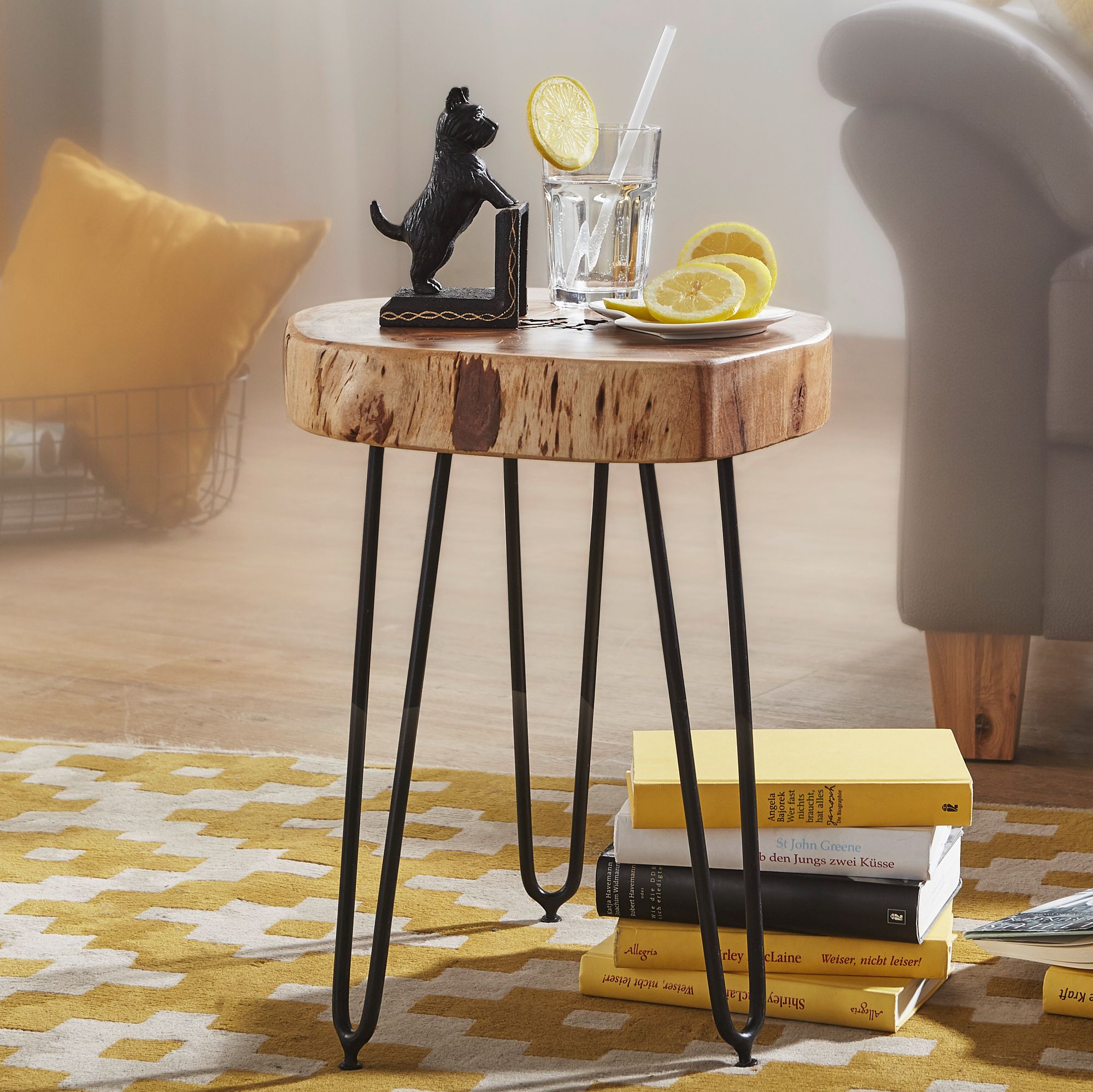 Nancy's Colesville Side table - Coffee table - Round - Natural / Black - Acacia Wood - Ø 35 x 45 cm