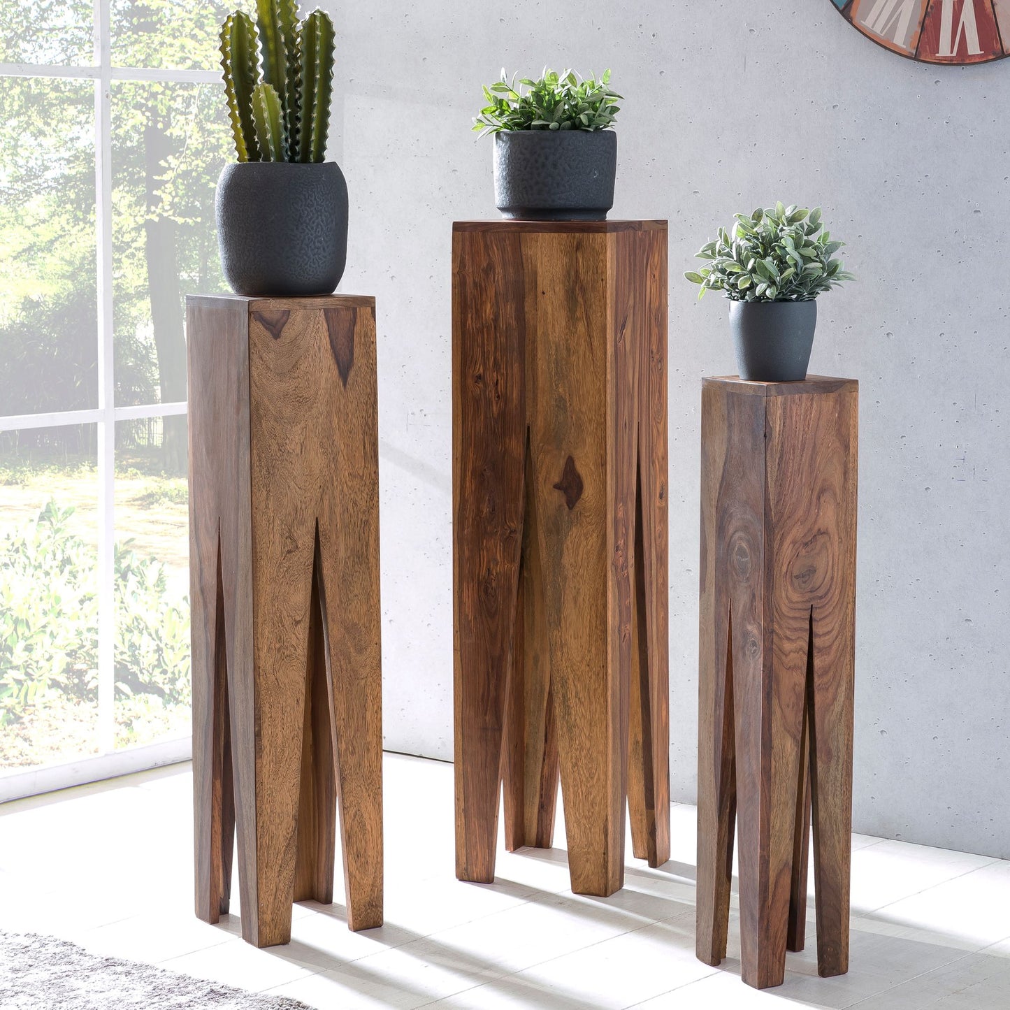 Tables d'appoint girafe de Nancy - Ensemble de 3 - Tables d'appoint en bois massif - Table d'appoint allongée - Acacia