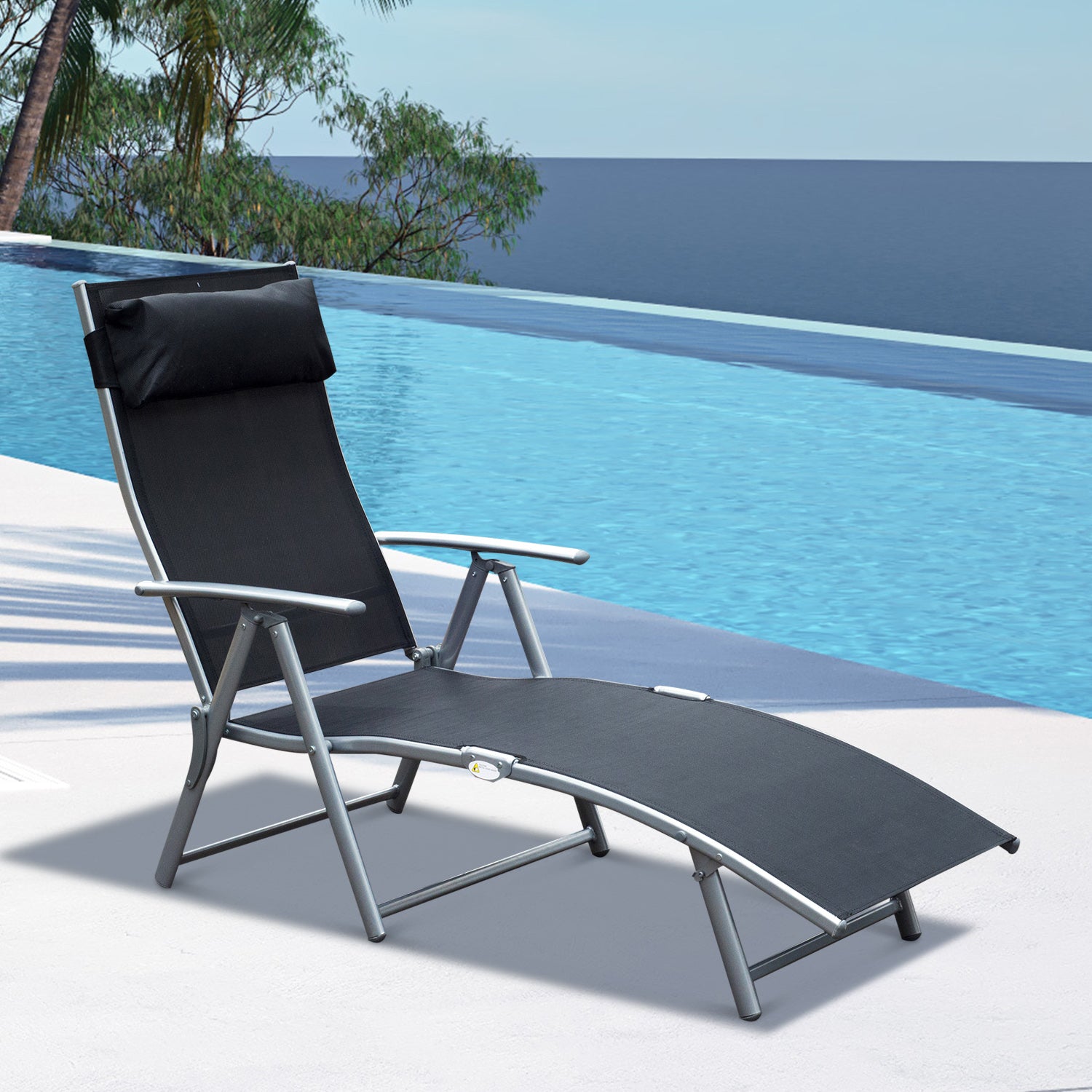 Nancy's Vaughn Lounger - Folding chair - Beach chair - Cushion - Foldable - Adjustable - Armrests - Black - Silver