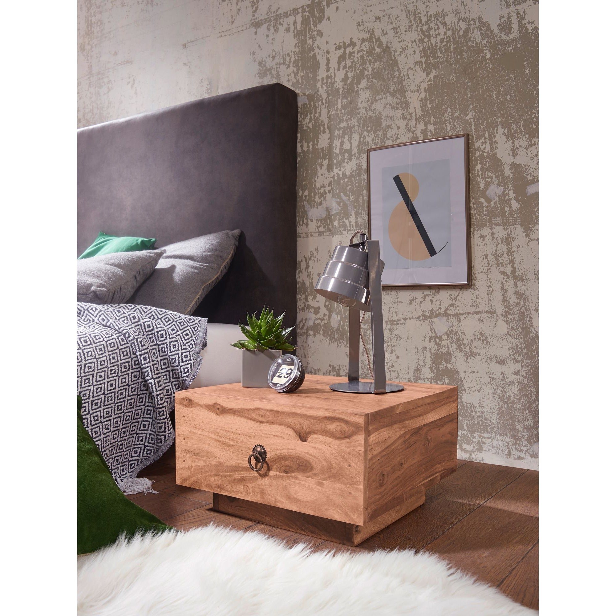 Nancy's Laramie Bedside Table - Chest of Drawers - Solid Acacia Wood - 40 x 40 x 25 cm