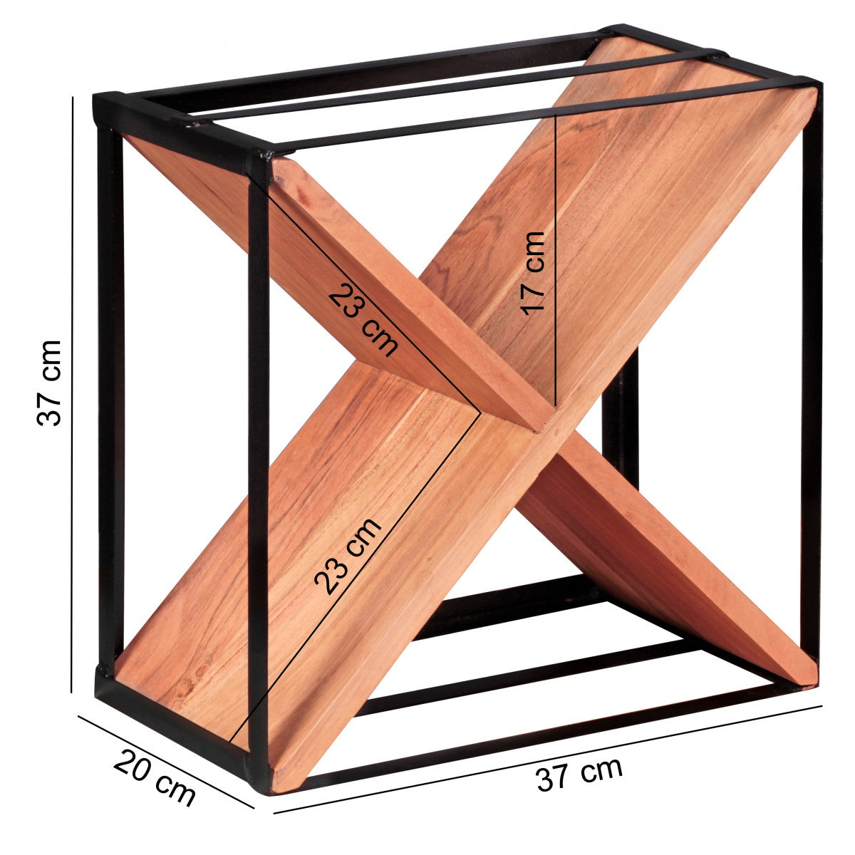 Nancy's Gramercy Wijnrek - Flessenrek - 16 Flessen -  Massief Hout - Acacia Hout - Metalen Frame - Bruin - Zwart