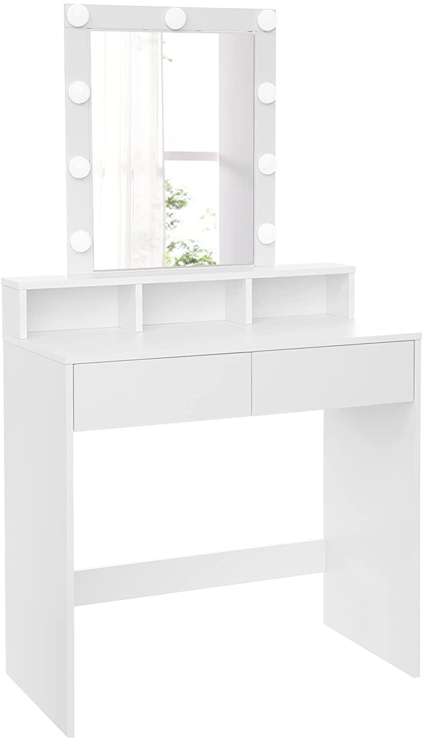 Nancy's Goldstone Kaptafel - Cosmeticatafel - Make-up Tafel - Spiegel - Verlichting - Wit - 80 x 40 x 145 cm