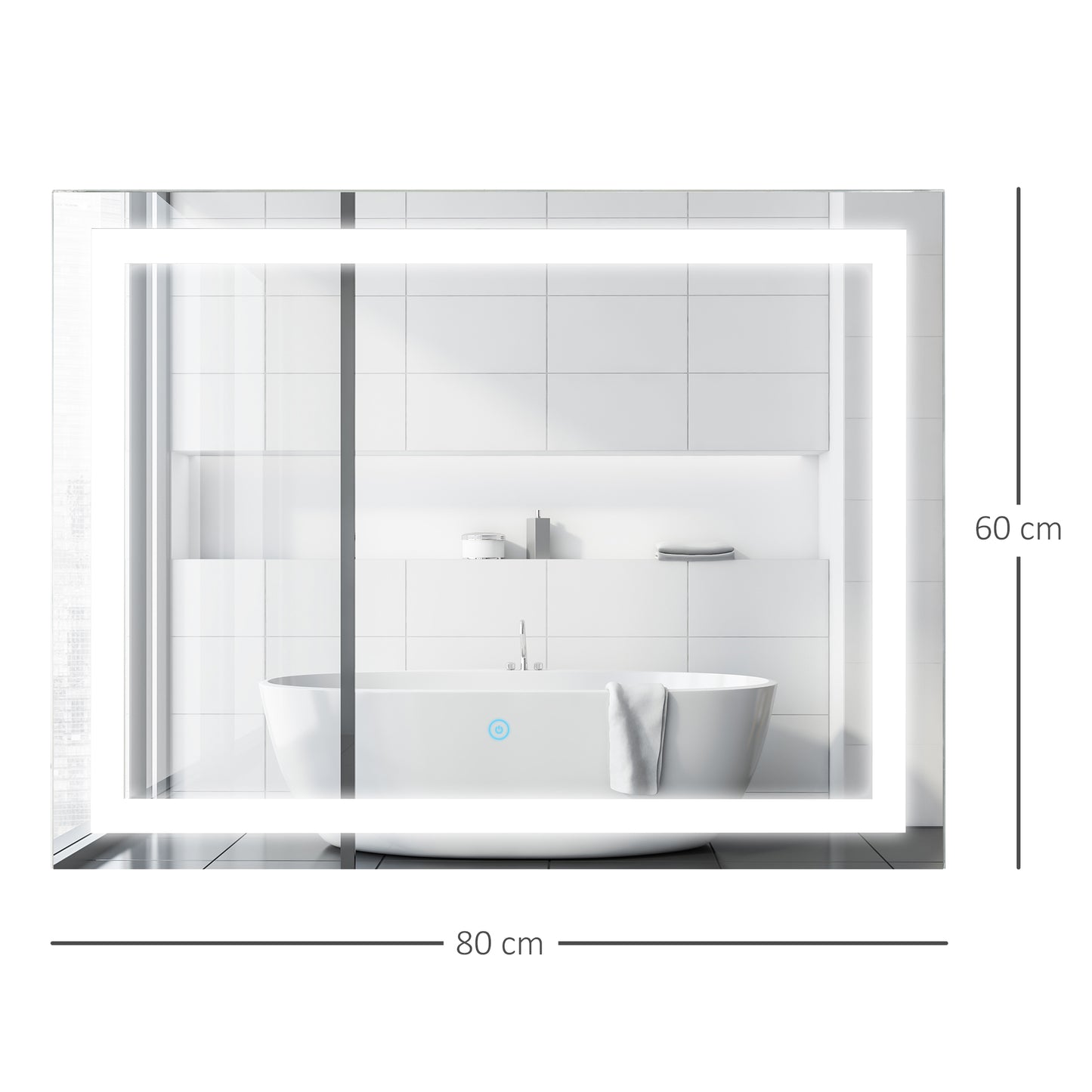 Nancy's Gilroy Badkamerspiegel - Spiegel - Wandspiegel - LED - Glas - Aluminium - Horizontaal - Verticaal - 60 x 80 x 4 cm