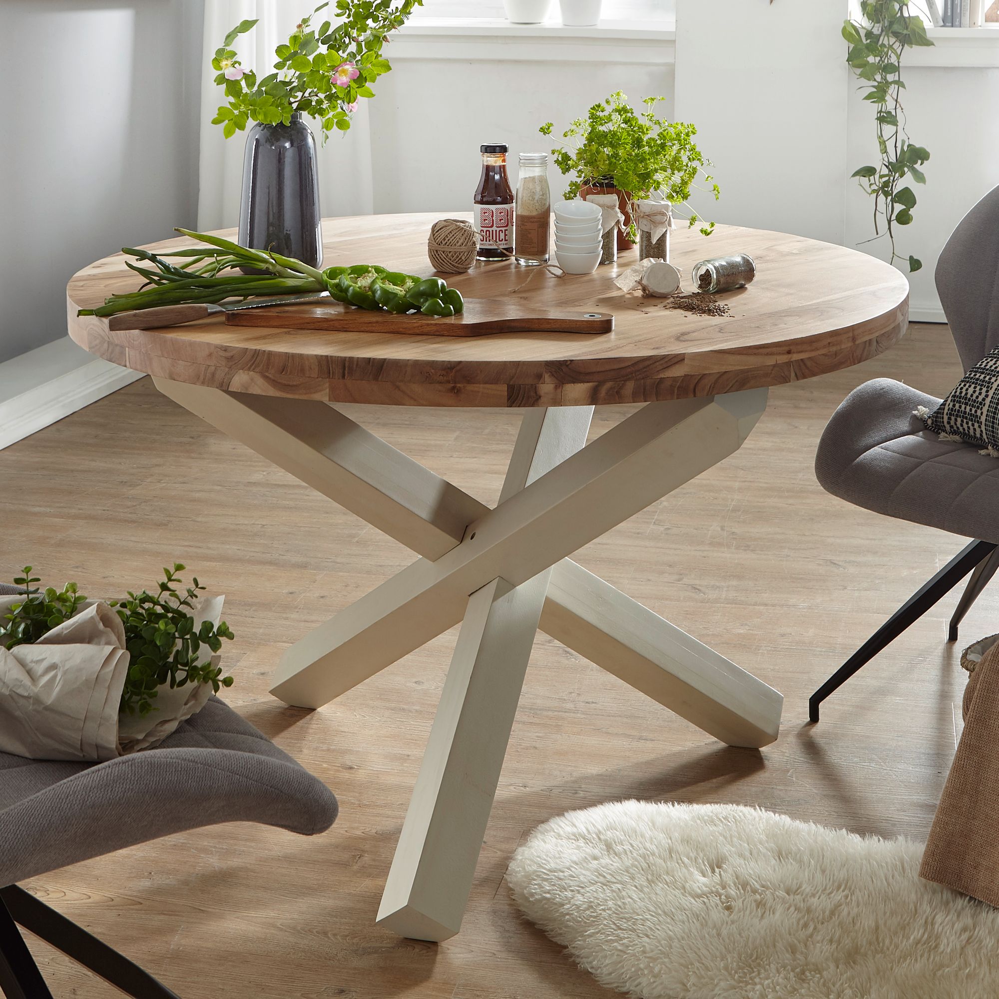 Nancy's Welch Dining Table Round - Dining Table - Kitchen Table - Solid Acacia Wood - Ø 120 x 75 cm