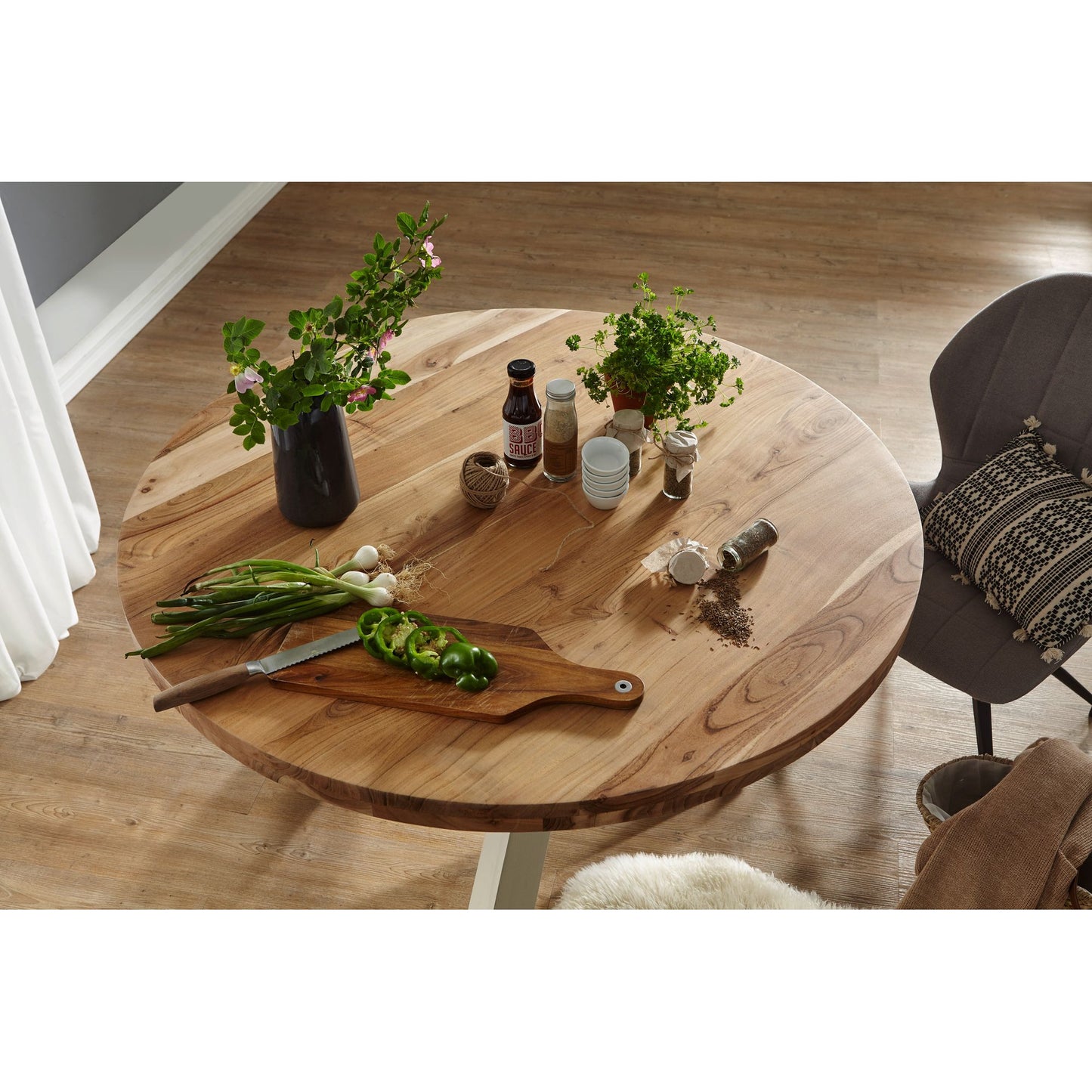 Nancy's Welch Eettafel Rond - Eetkamertafel - Keukentafel - Massief Acaciahout - Ø 120 x 75 cm