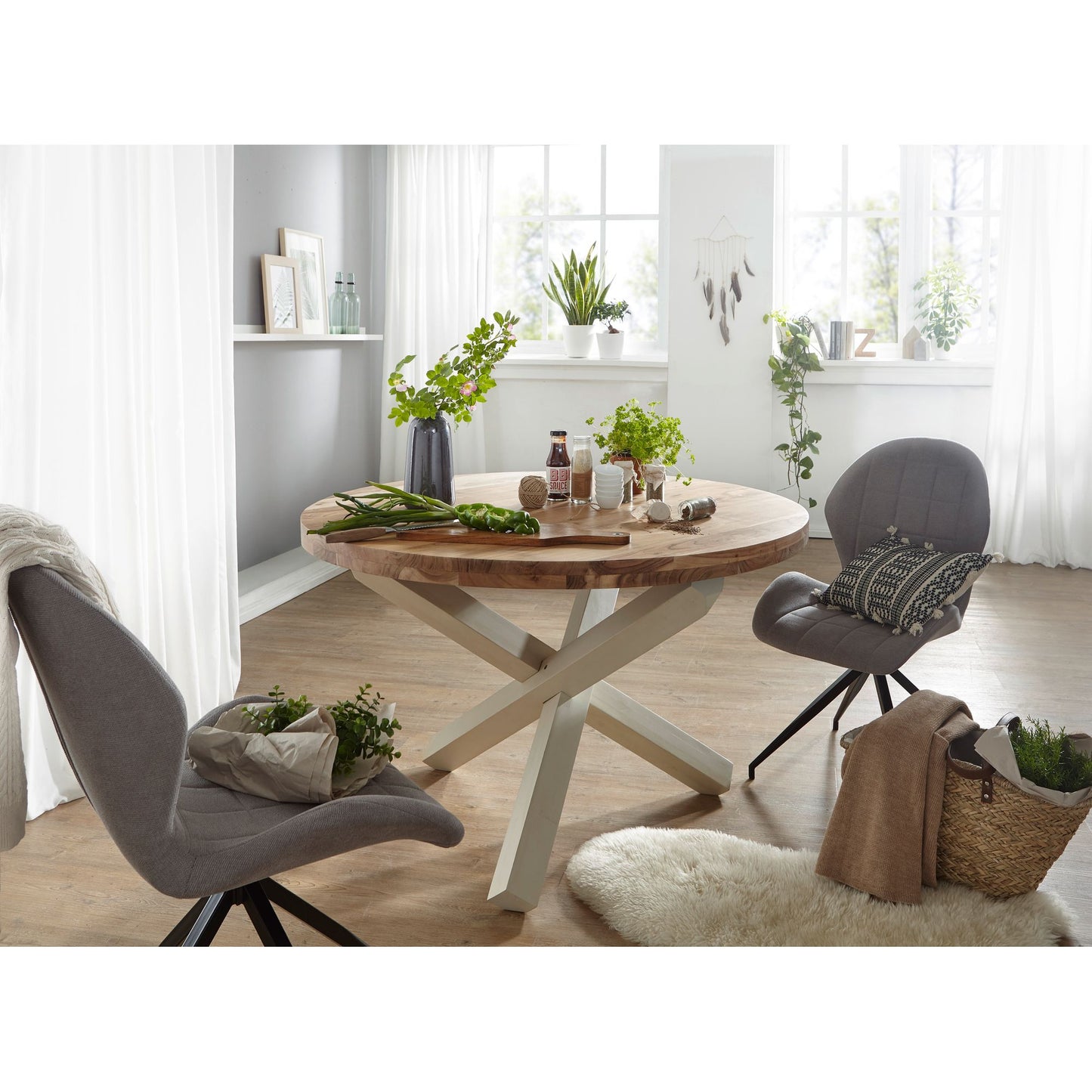 Nancy's Welch Eettafel Rond - Eetkamertafel - Keukentafel - Massief Acaciahout - Ø 120 x 75 cm