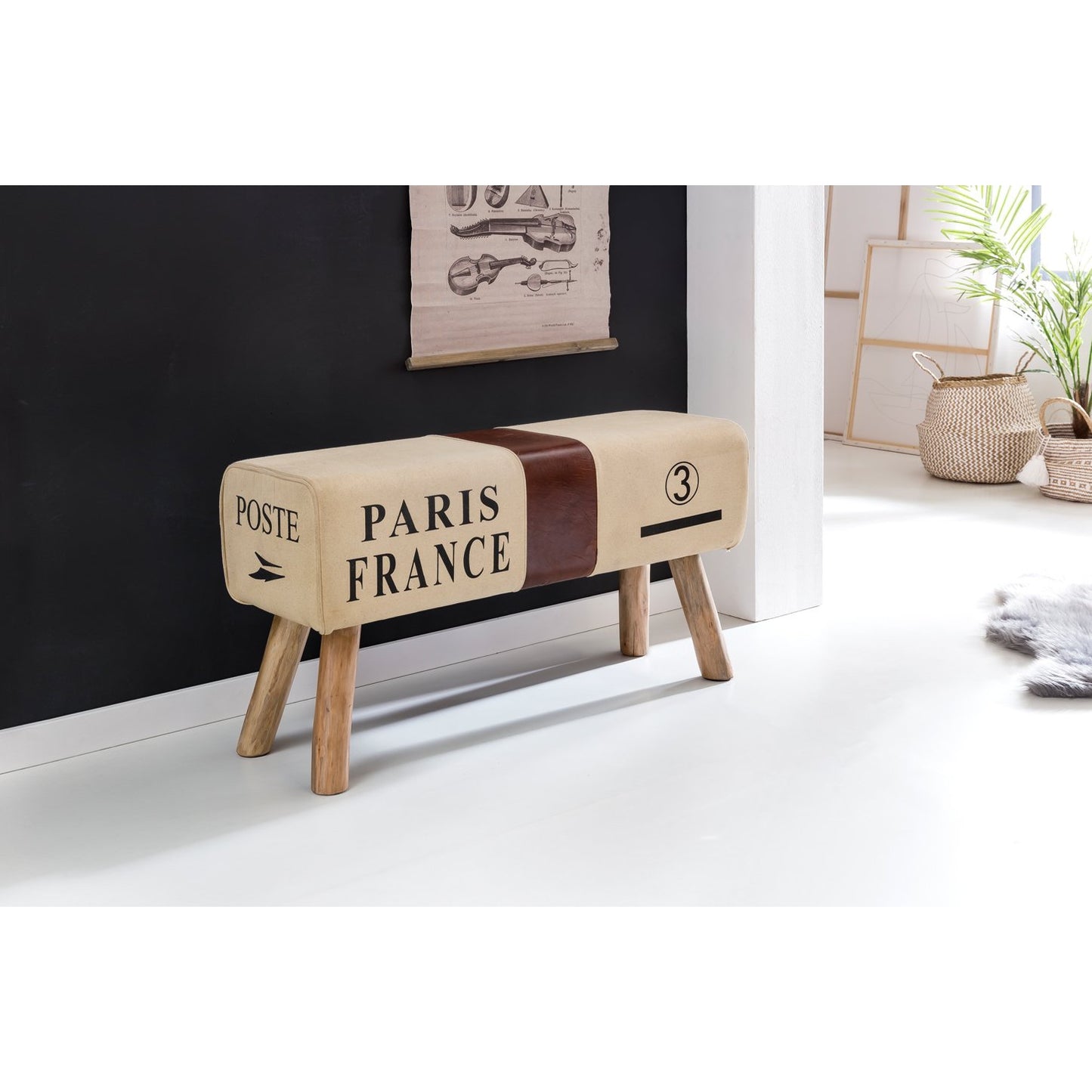 Nancy's Turnbok Bank - Bankje - Gymnastiekkruk - Springbok - Canvas - Leer / Hout - Bruin - ± 90 x 30 x 50 cm