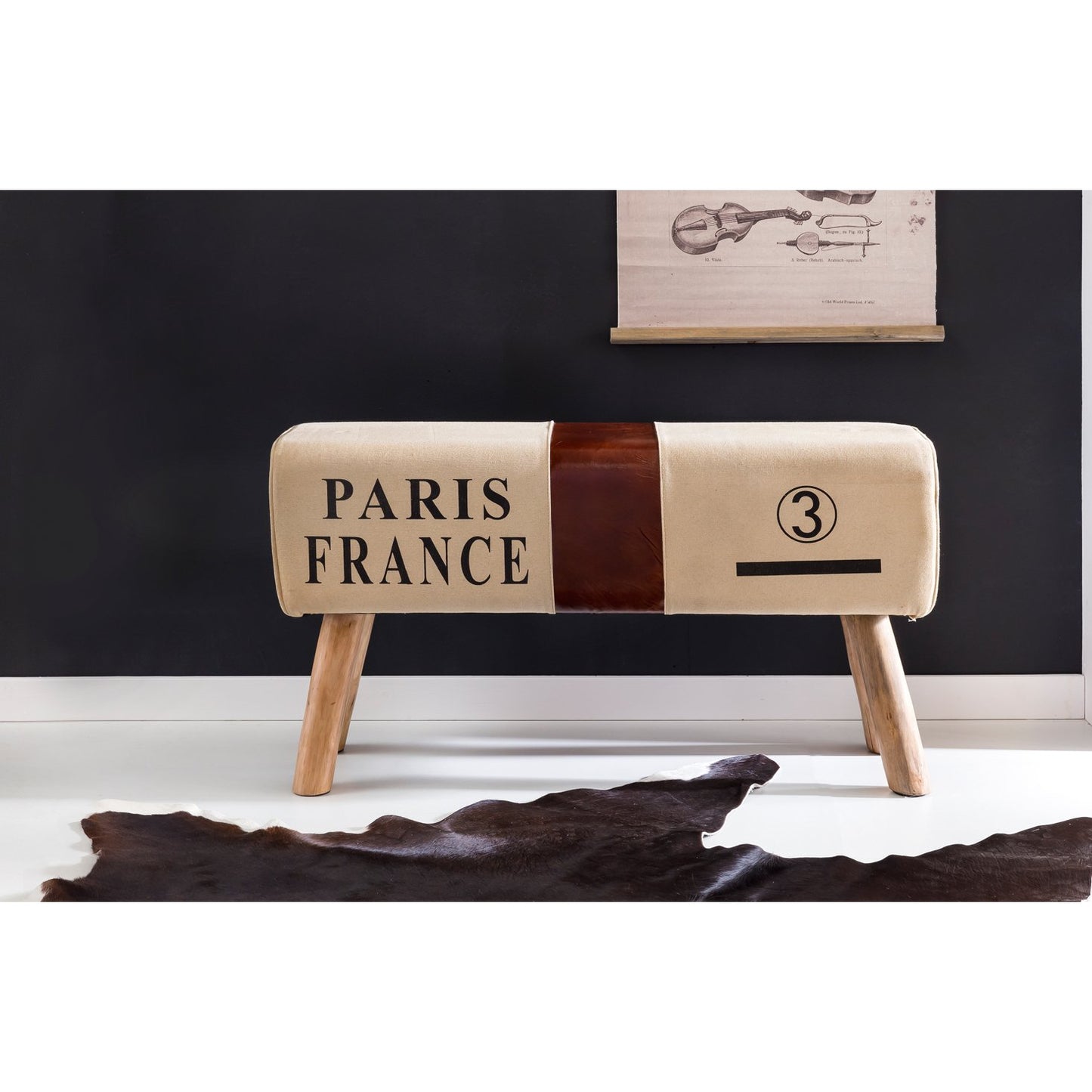 Nancy's Turnbok Bank - Bankje - Gymnastiekkruk - Springbok - Canvas - Leer / Hout - Bruin - ± 90 x 30 x 50 cm