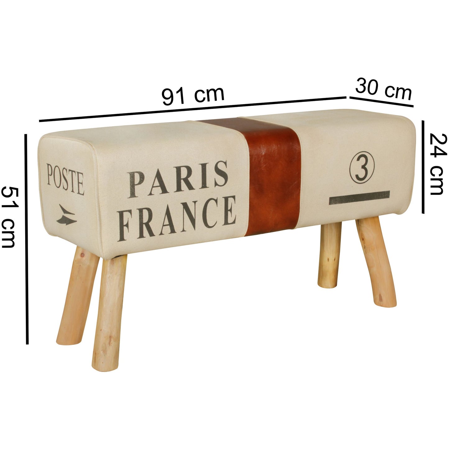 Nancy's Turnbok Bank - Bankje - Gymnastiekkruk - Springbok - Canvas - Leer / Hout - Bruin - ± 90 x 30 x 50 cm