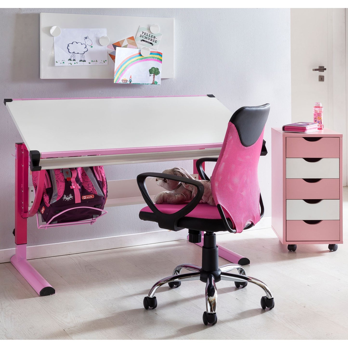 Bureau pour enfants Nancy's Joplin - Table de travail pour enfants - Table de travail - Bureau - Bureau debout - Réglable - Rose