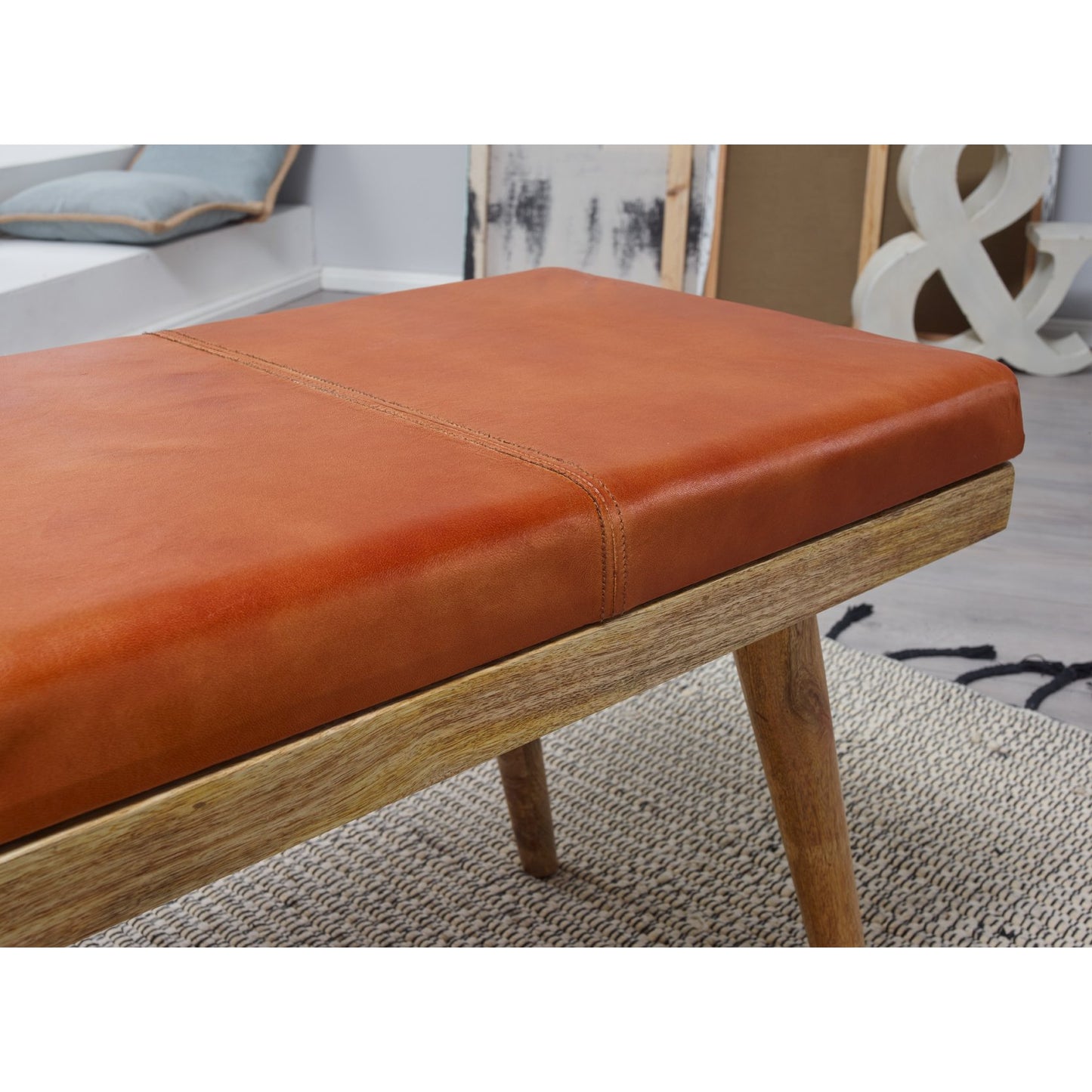 Nancy's Fruita Bank - Zitbank - Gangbank - Mangohout / Geitenleer - ± 100 x 40 x 50 cm