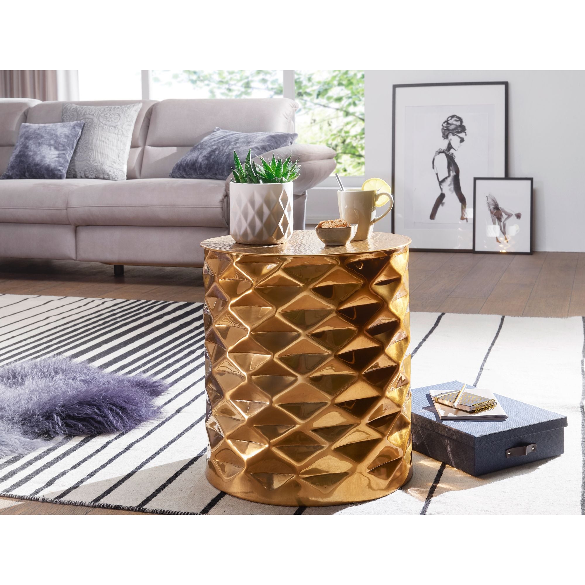 Nancy's Cannock Bijzettafel - Salontafel - Aluminium - Goud - ± Ø 43 x 48 cm