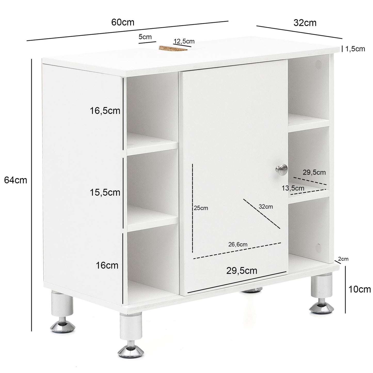 Nancy's Queens Wastafelmeubel - Wastafelkast - Badkamermeubel - Badkamerkast - Wit - ± 60 x 30 x 65 cm