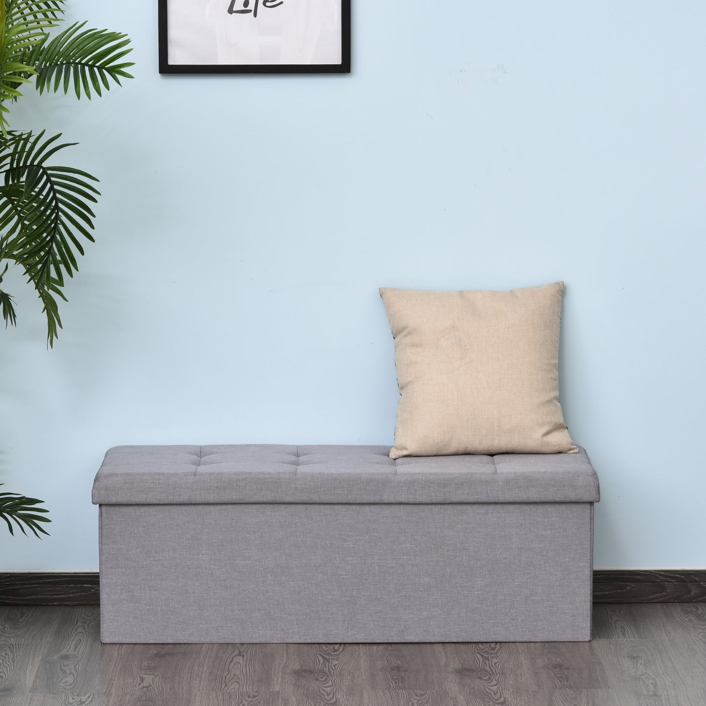 Nancy's Opelousas Hocker - Opbergruimte - Opvouwbaar - Opbergkist - 3 Vakken - Grijs - 110 x 38 x 38 cm