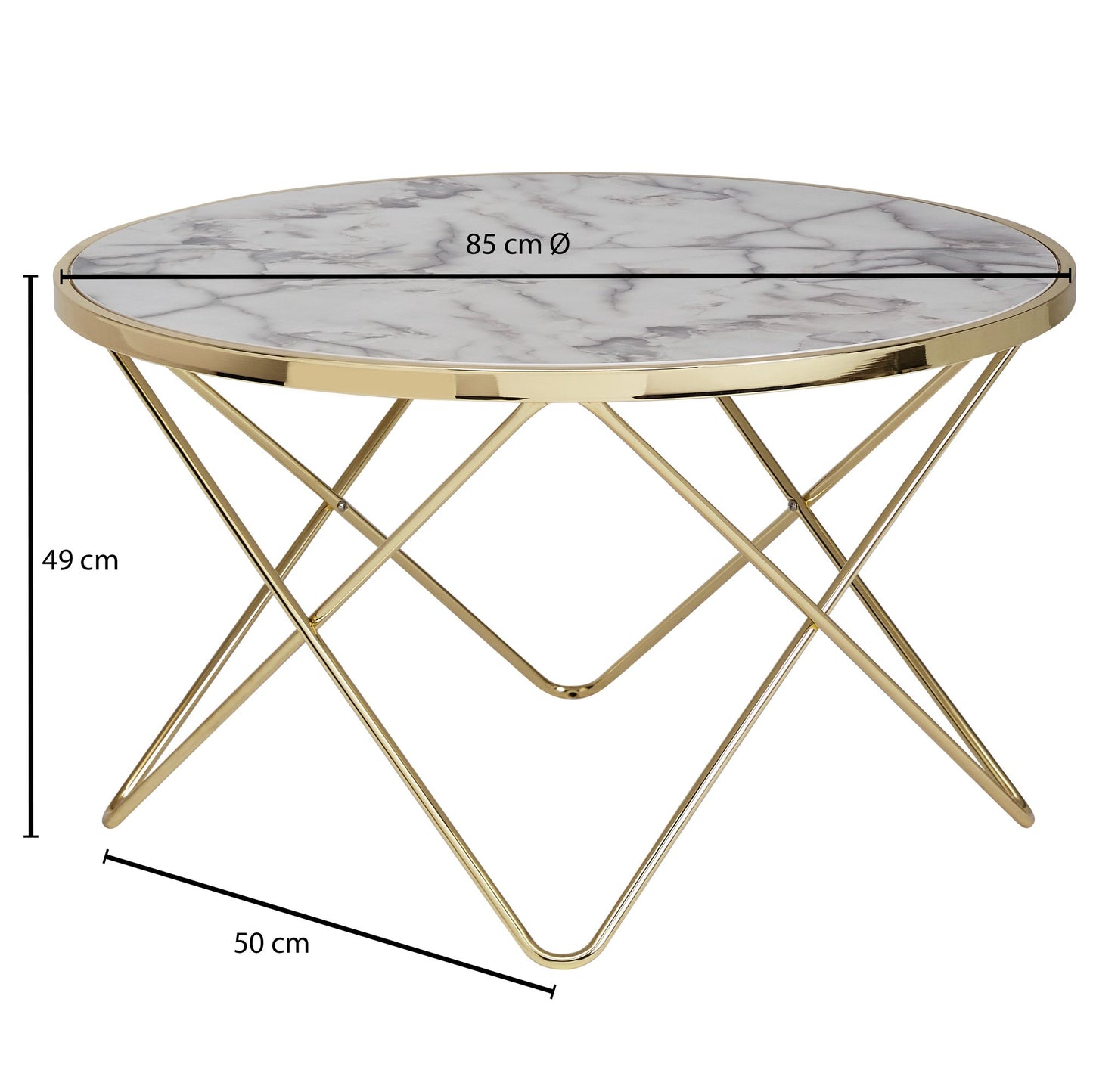 Nancy's Canton Salontafel - Koffietafel - Wit / Goud - Marmerlook / Staal - ± Ø 85 x 50 cm