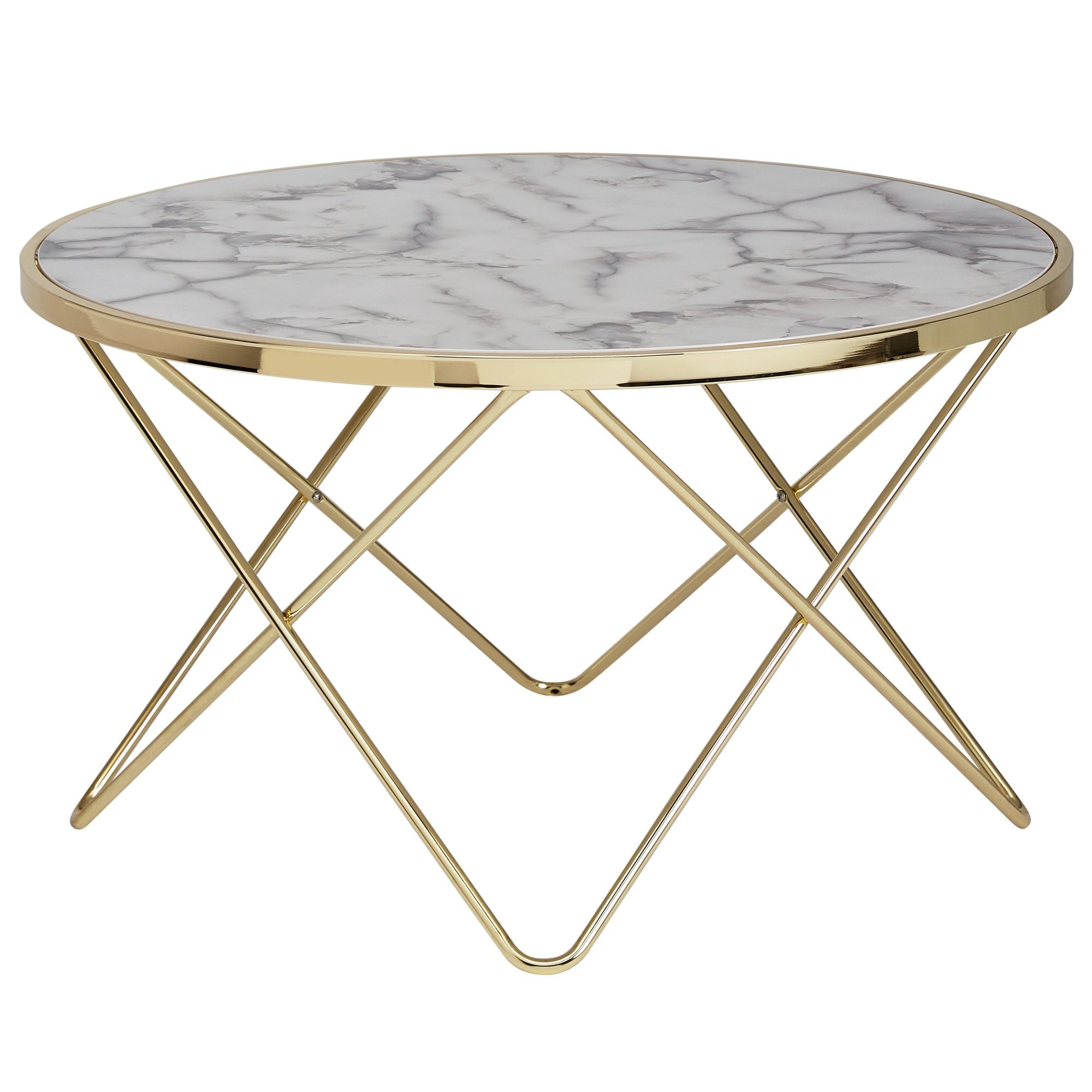 Nancy's Canton Coffee Table - Coffee Table - White / Gold - Marble Look / Steel - ± Ø 85 x 50 cm