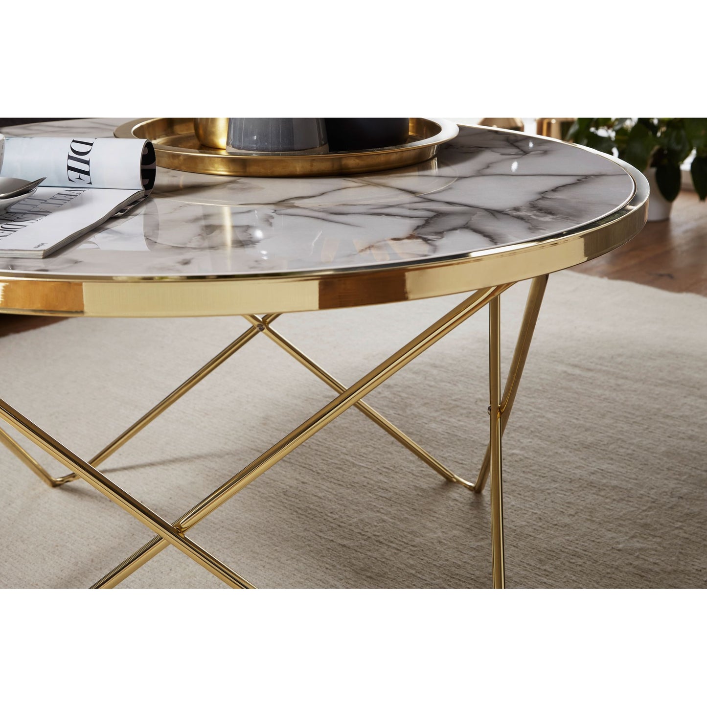 Nancy's Canton Salontafel - Bijzettafel - Design - Marmerlook - Goud- Rond - Ø 85cm