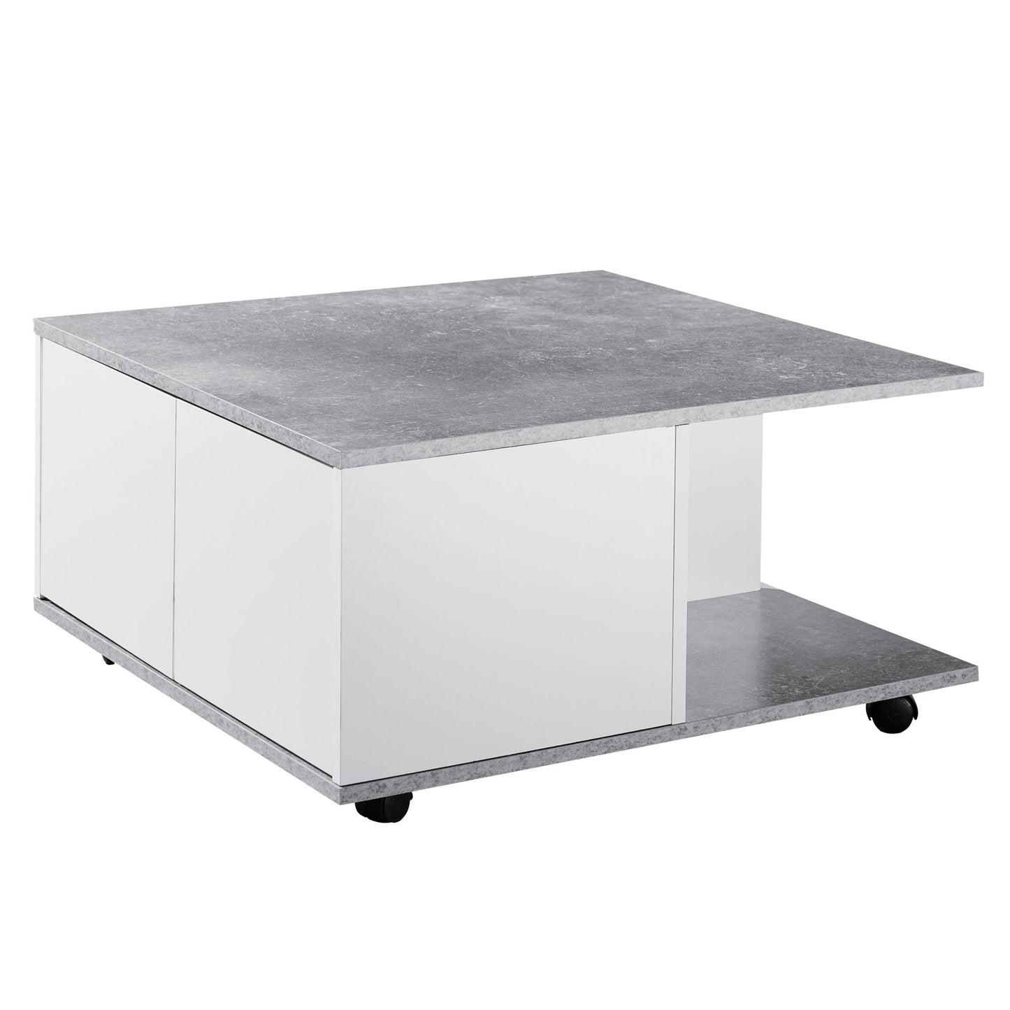 Nancy's Davidson Salontafel - Koffietafel - Vierkant - 2 Lades - Opbergvak - Op Wieltjes - Wit / Grijs - 70 x 70 cm