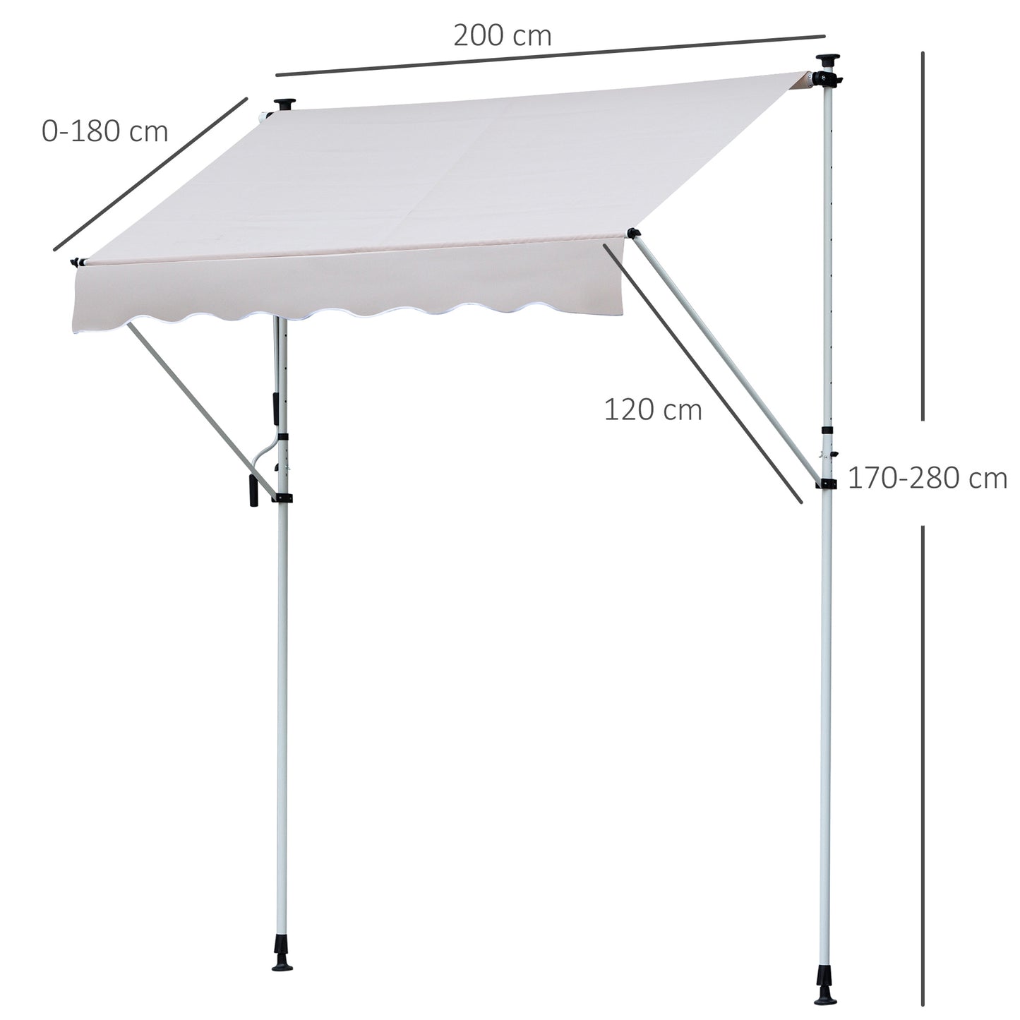 Nancy's Bennington Luifel - Aluminium/IJzer/Polyester - Zonwering - Handslinger - Roomwit - 200 x 120 cm