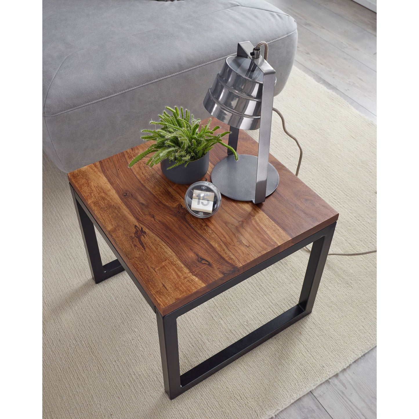 Nancy's Watervliet Bijzettafel - Massief Houten Bijzettafel - Tafel - Salontafel - Koffietafel - Sheesham Hout - 45 x 40 x 45 cm - Bruin - Zwart