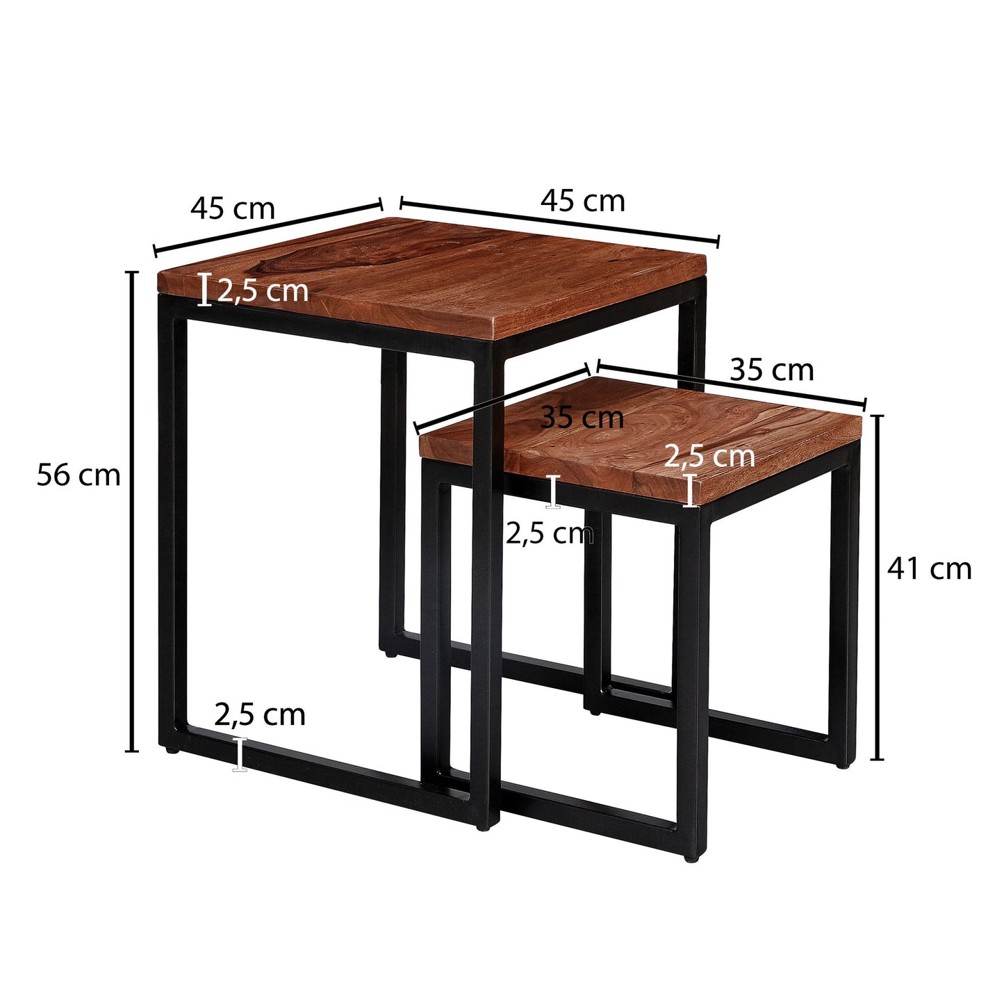 Nancy's Key West Bijzettafels - Salontafel - Set Van 2 - Massief Hout - Sheesham - Bruin