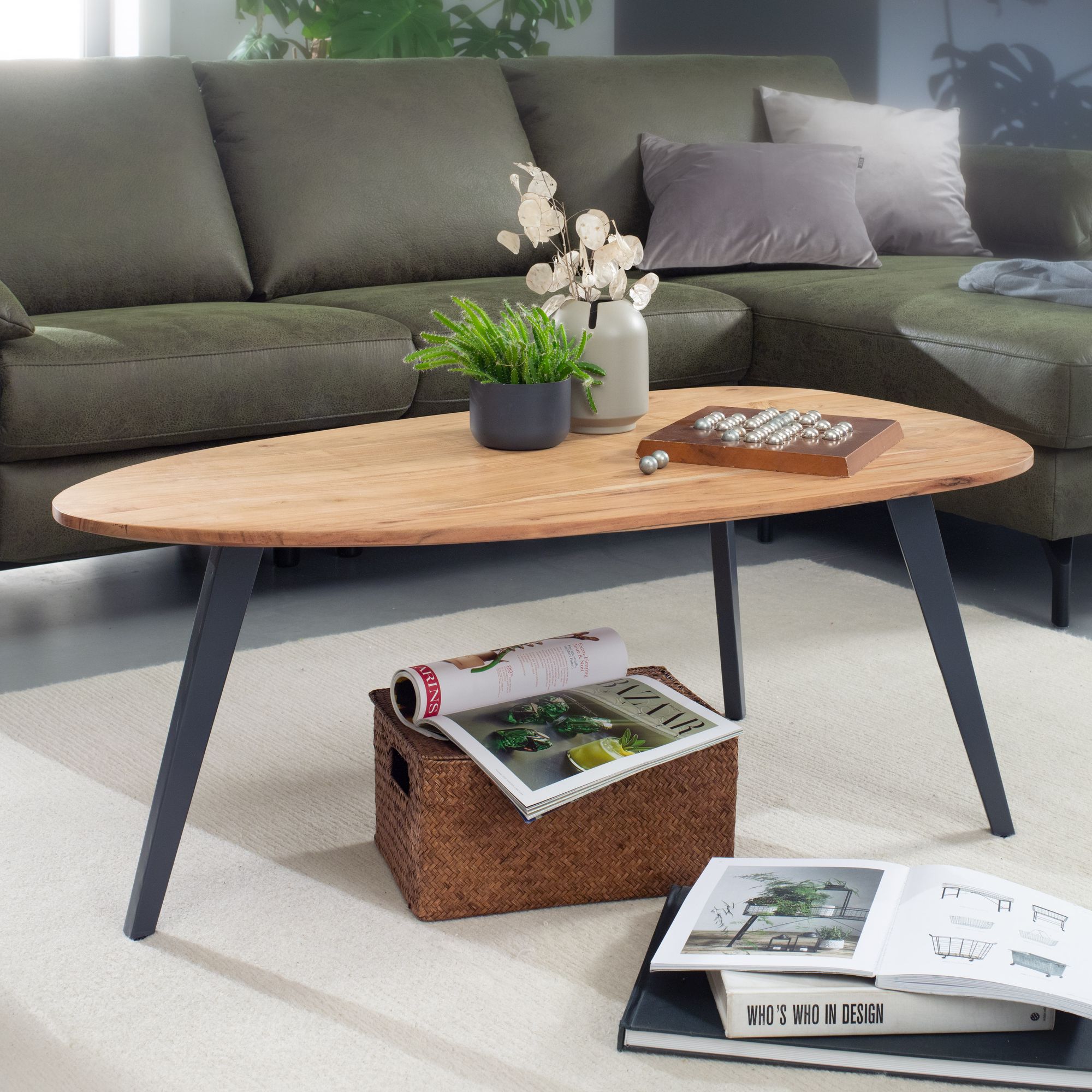Nancy's Genoa Coffee Table - Coffee Table - Side Table - Brown / Gray - Solid Acacia Wood / Steel