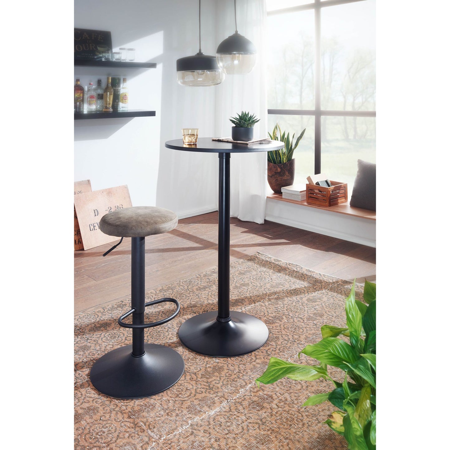 Nancy's Carlsbad Statafel - Hoge Tafel - Bistrotafel - Ronde Statafel - Bartafel - Zwart - MDF / Staal - Ø 60 cm