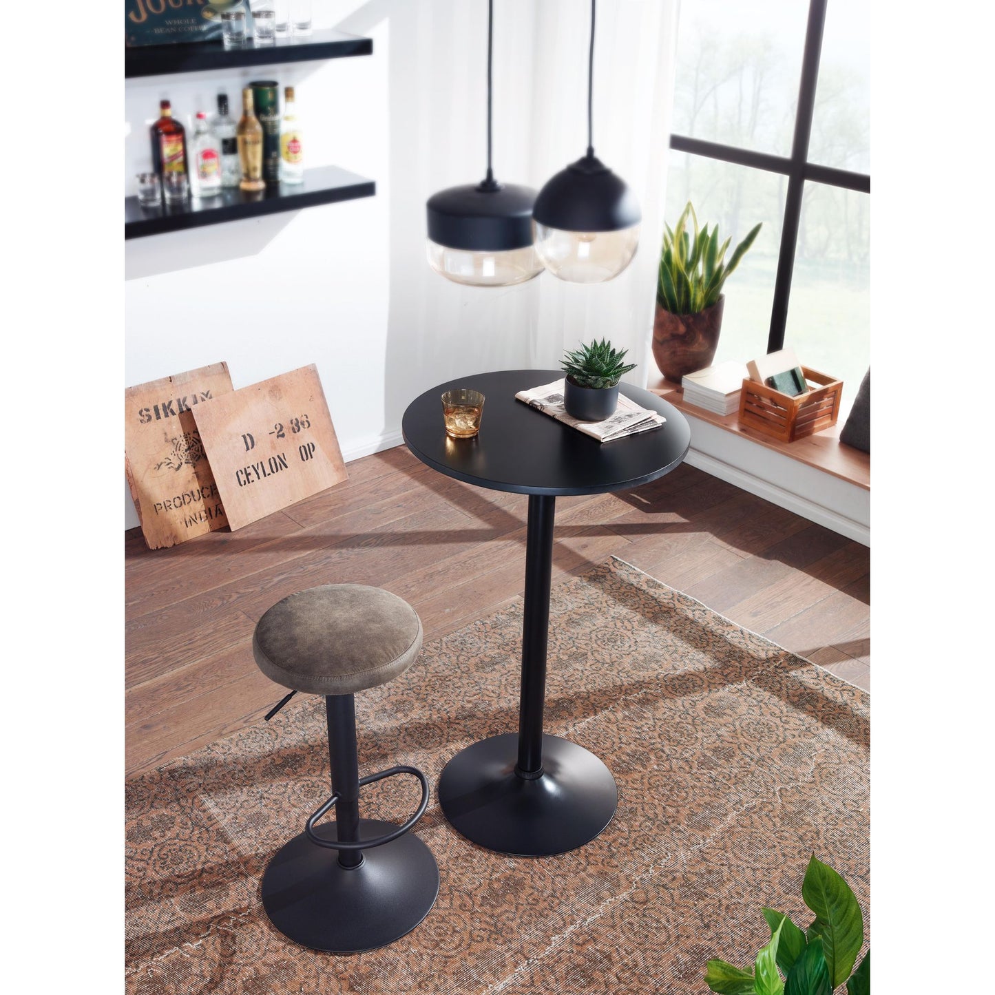 Nancy's Carlsbad Statafel - Hoge Tafel - Bistrotafel - Ronde Statafel - Bartafel - Zwart - MDF / Staal - Ø 60 cm