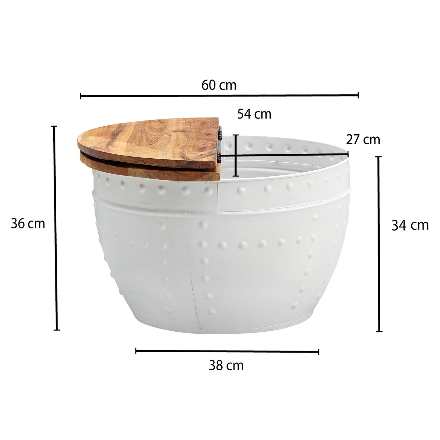 Nancy's Hettinger Salontafel - Koffietafel - Ronde Tafel - Bijzettafel - Bruin / Wit - Gerecycled Massief Mangohout / Staal - ± Ø 60 x 35 cm