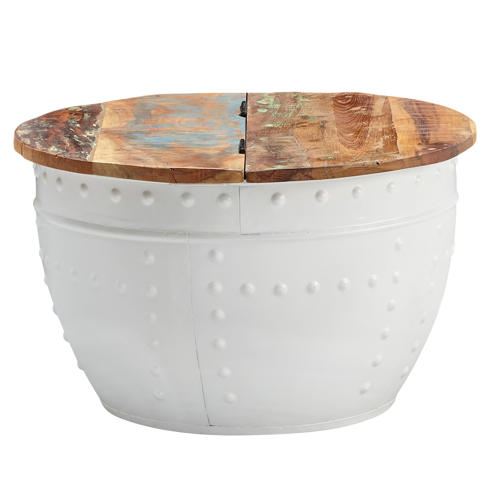 Nancy's Hettinger Coffee Table - Round Table - Side Table - Brown / White - Recycled Solid Mango Wood / Steel - ± Ø 60 x 35 cm
