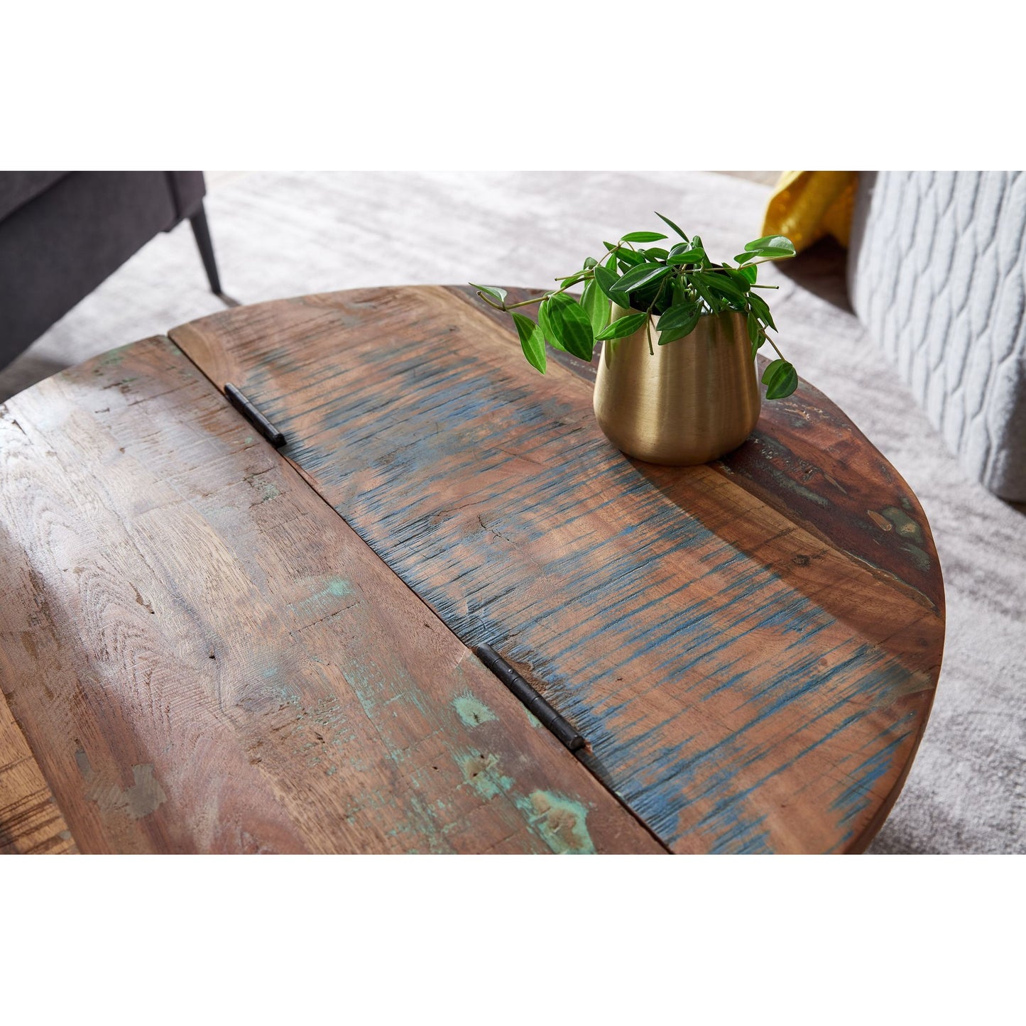 Nancy's Hettinger Salontafel - Koffietafel - Ronde Tafel - Bijzettafel - Bruin / Wit - Gerecycled Massief Mangohout / Staal - ± Ø 60 x 35 cm