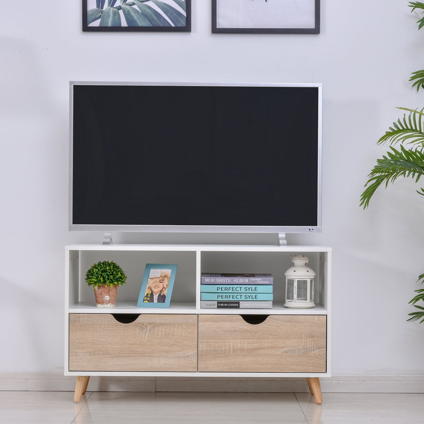 Nancy's Trinidad TV Meubel - TV-Dressoir - Glas - Opbergkast - Wit - 99 x 39 x 58 cm