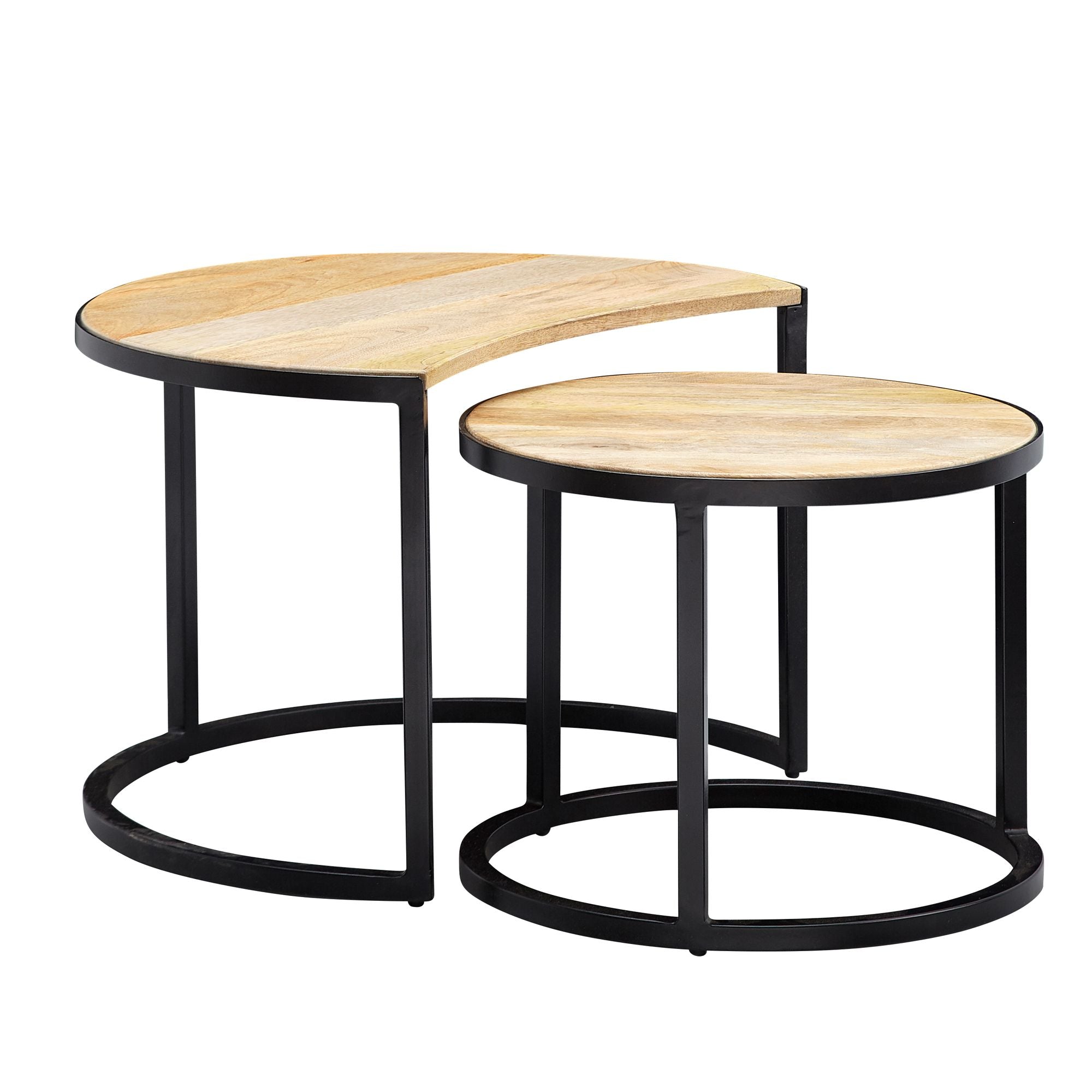 Nancy's Zuni Coffee Tables - Set of 2 - Coffee Tables - Round Tables - Light Brown - Solid Mango Wood / Steel