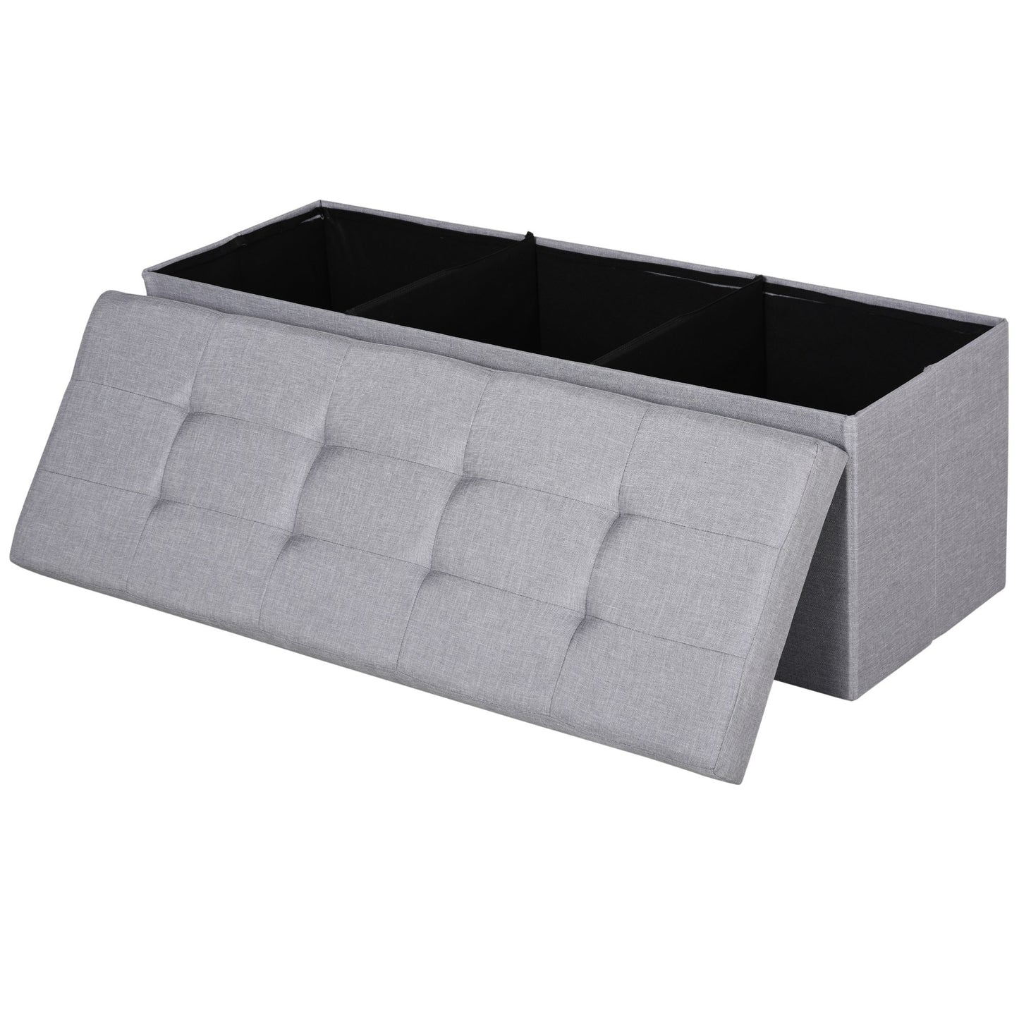 Nancy's Opelousas Hocker - Opbergruimte - Opvouwbaar - Opbergkist - 3 Vakken - Grijs - 110 x 38 x 38 cm