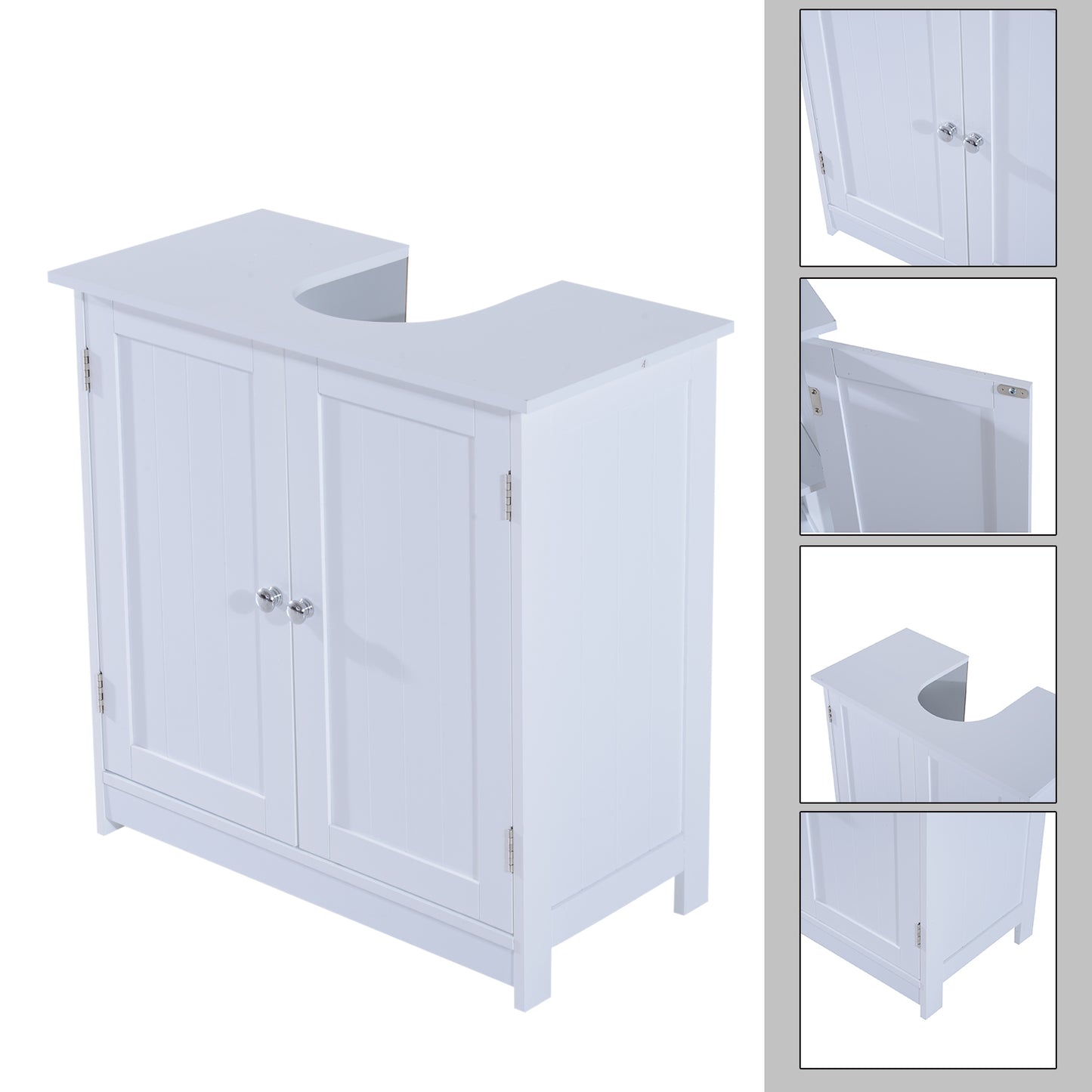 Nancy's New Market Wastafelonderkast - Badkamerkast - 2 Deuren - Wasbak Kast - L60 x D30 x H60 cm - Hoogte Verstelbare Plank - Sifonuitsparing - Wit - MDF