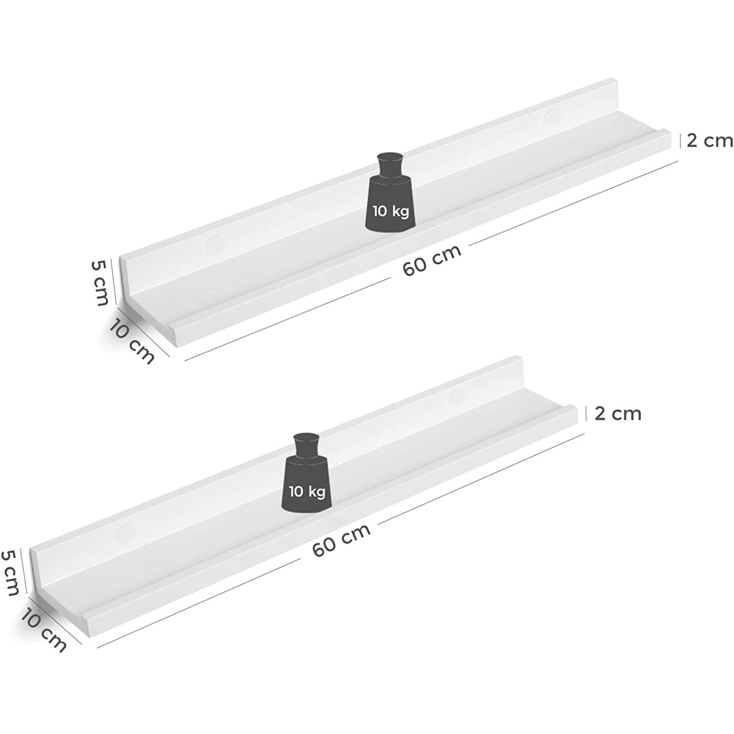 Nancy's Wamanda Wandplank - Zwevende planken - Set Van 2 - Wit - 60 x 10 x 5 cm