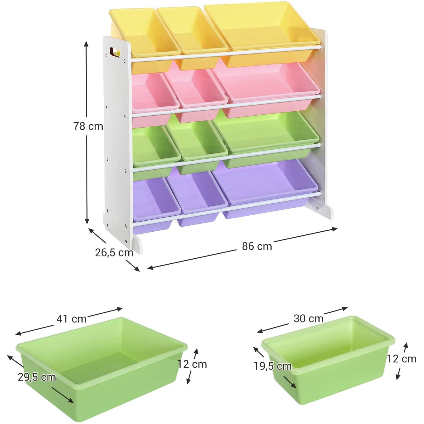 Nancy's Speelgoed organizer - Opbergkast - Kinderkamer kast - Wit Pastelkleur - 86 x 26,5 x 78 cm