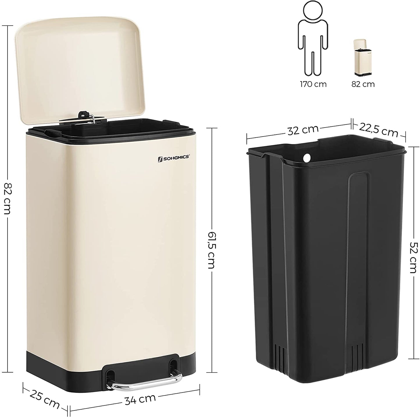 Nancy's Chipman Pedaalemmer - Afvalemmer - Prullenbak - Crème Wit - Staal - 30 Liter