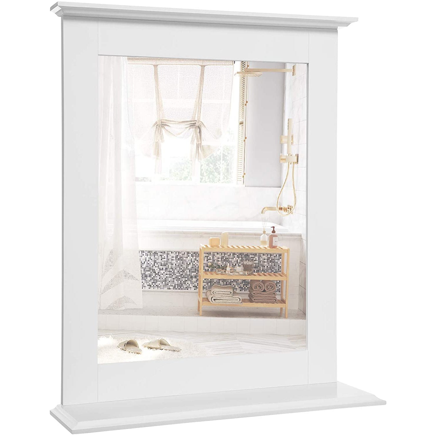Nancy's Pacific Wandspiegel - Badkamerspiegel met plank - Wandmontage, Make-up spiegel, voor kaptafel - 46 x 12 x 55 cm - Mat wit