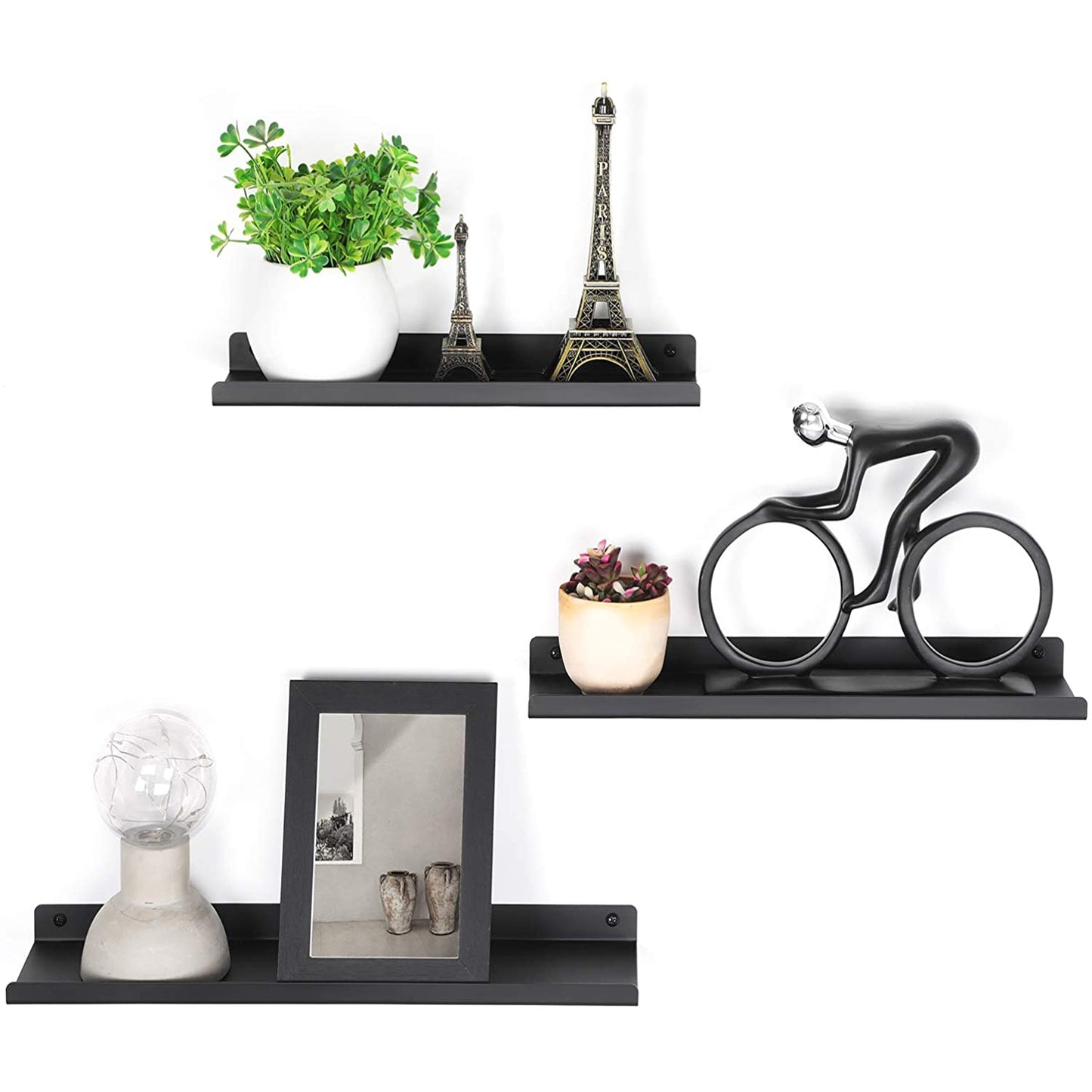Nancy's Cabot Wandplanken - Set Van 3 - Boekenplanken - Zwevend - Zwart - Diverse Groottes