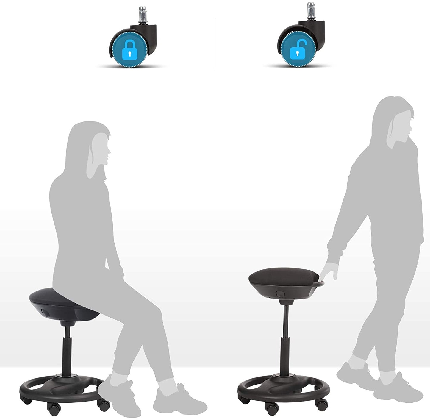 Nancy's Hazelgrove Werkkruk - Ergonomisch - Op Wieltjes - Kantelbaar - Hoogte Verstelbaar - Draaibaar - Zwart