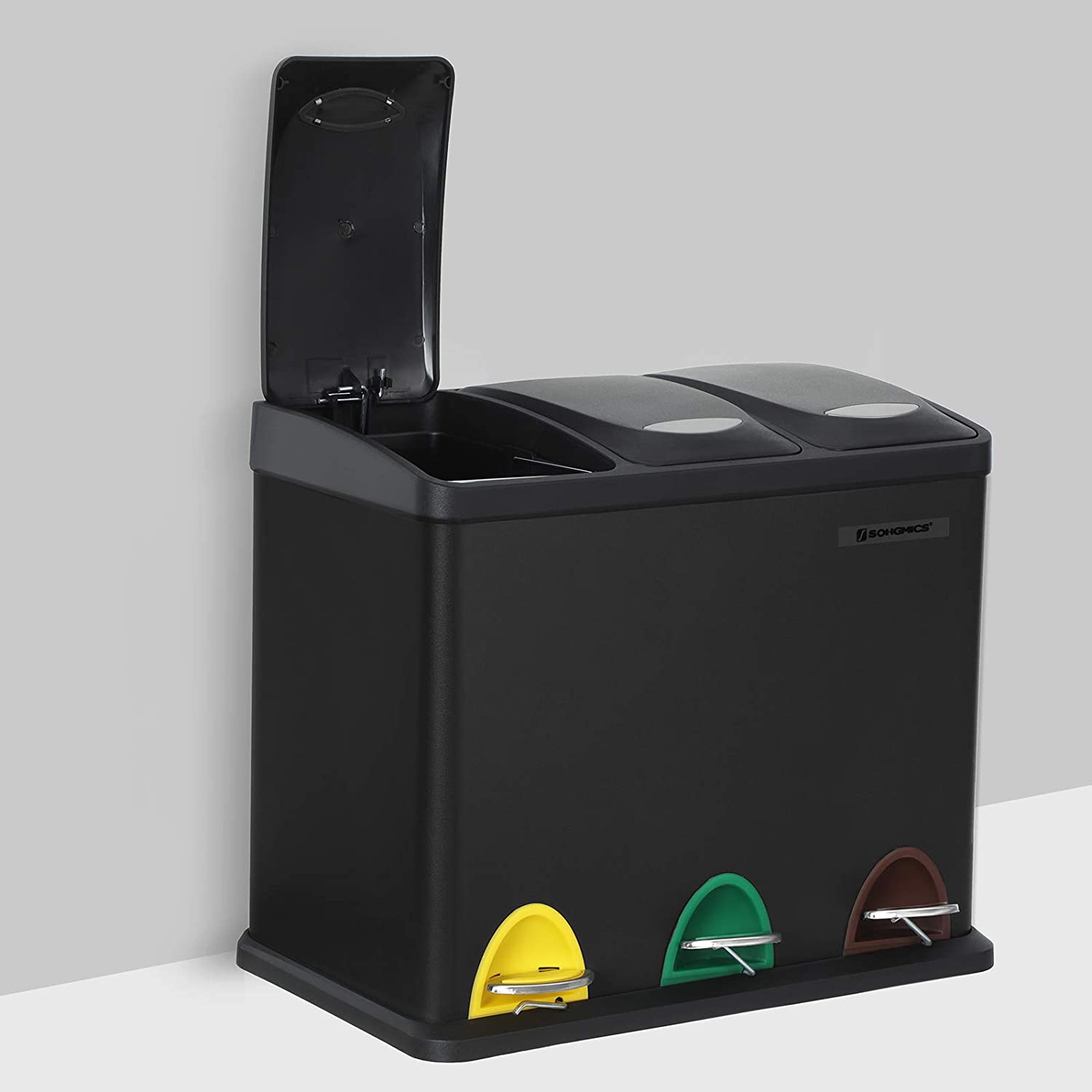 Poubelle Nancy's Hawkesbury - Tri des déchets - Poubelle à pédale - Poubelle - Noir - 24 Litres