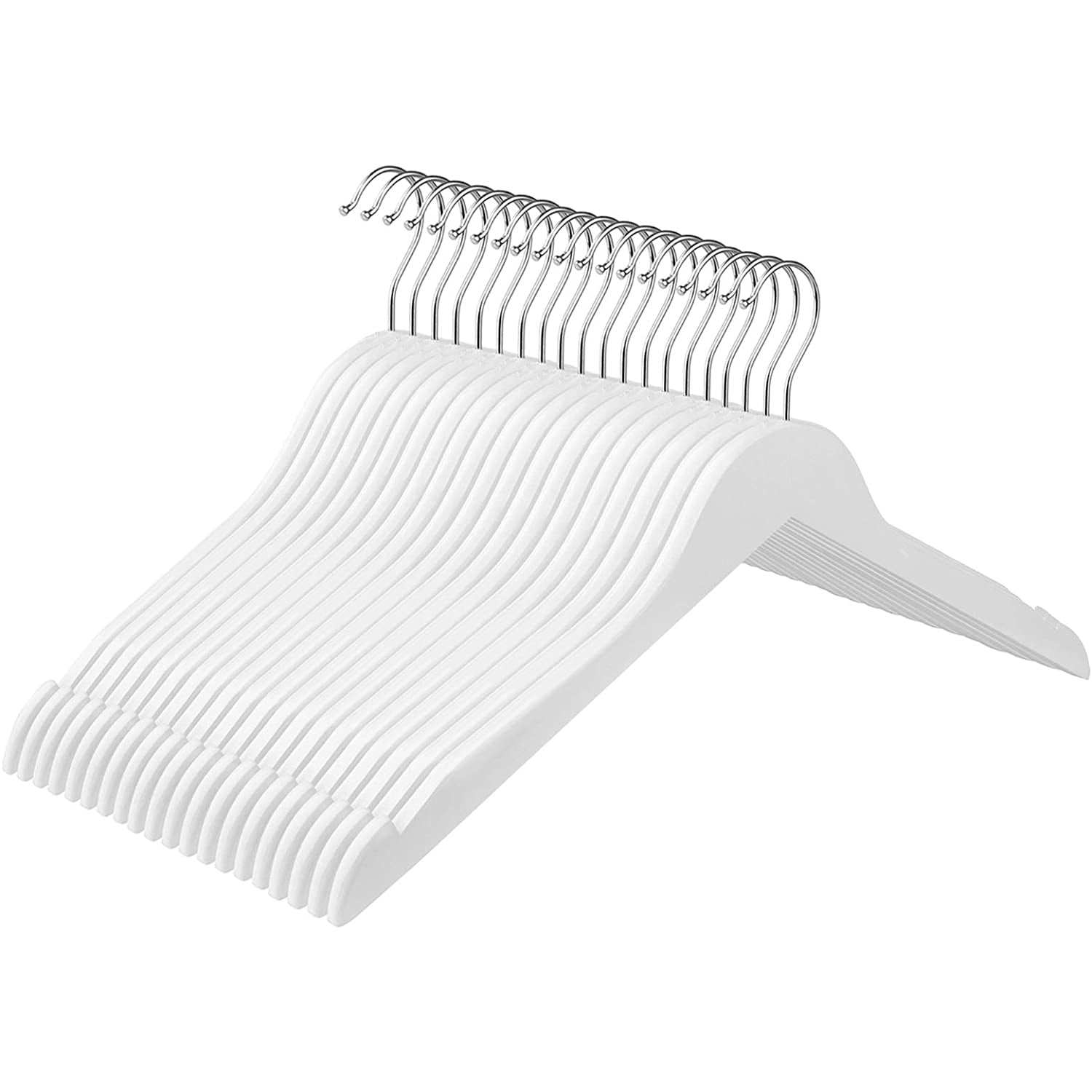 Nancy's Brawny Clothes Hangers - 20 Pieces - Solid Wood - Anti-Slip - Rotatable Hook - White - 44 x 1.2 x 23.5 cm