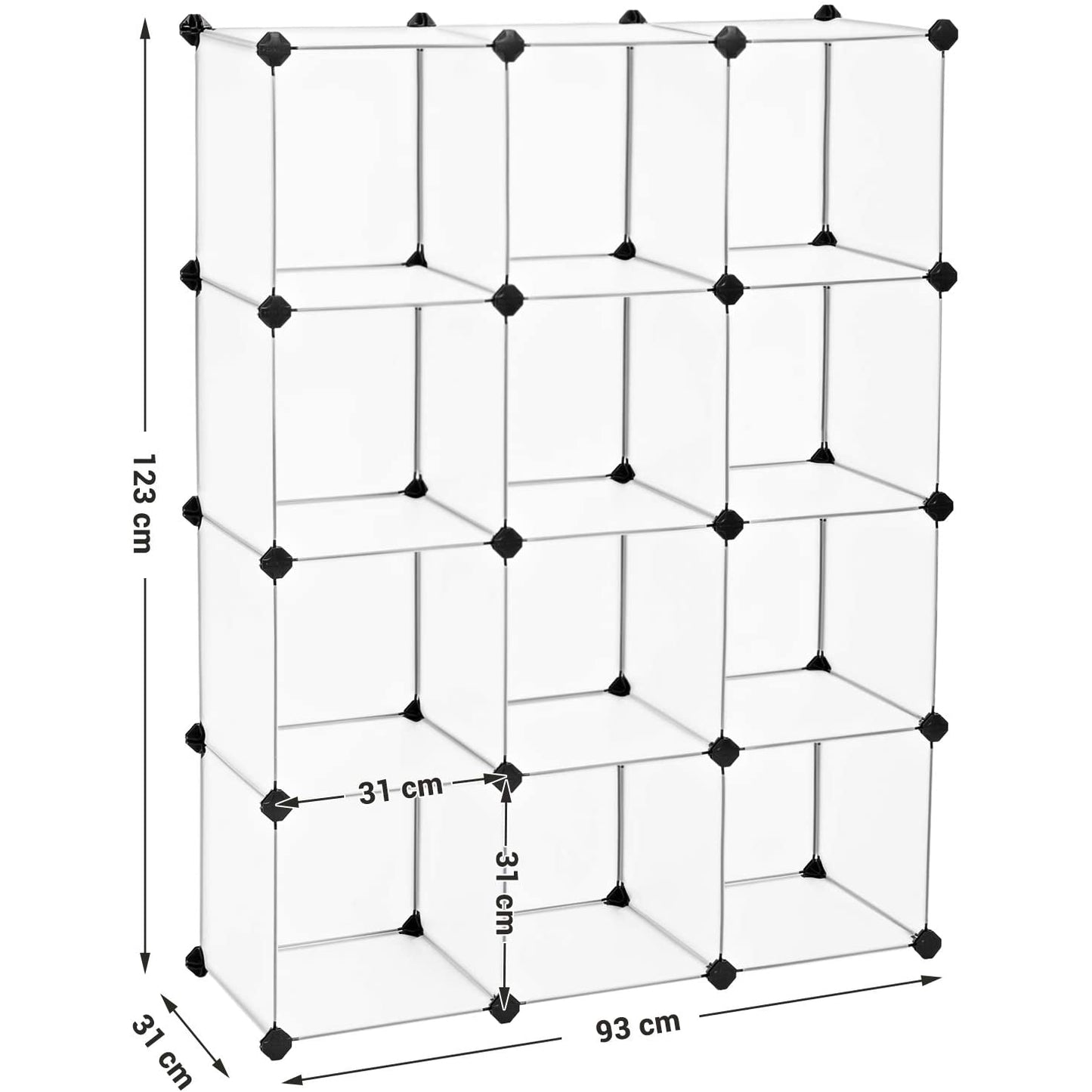 Nancy's Morton Vakkenkast - Opbergkast - Opbergsysteem - Plankensysteem - Verstelbaar - Wit - Transparant - ± 90 x 30 x 120 cm
