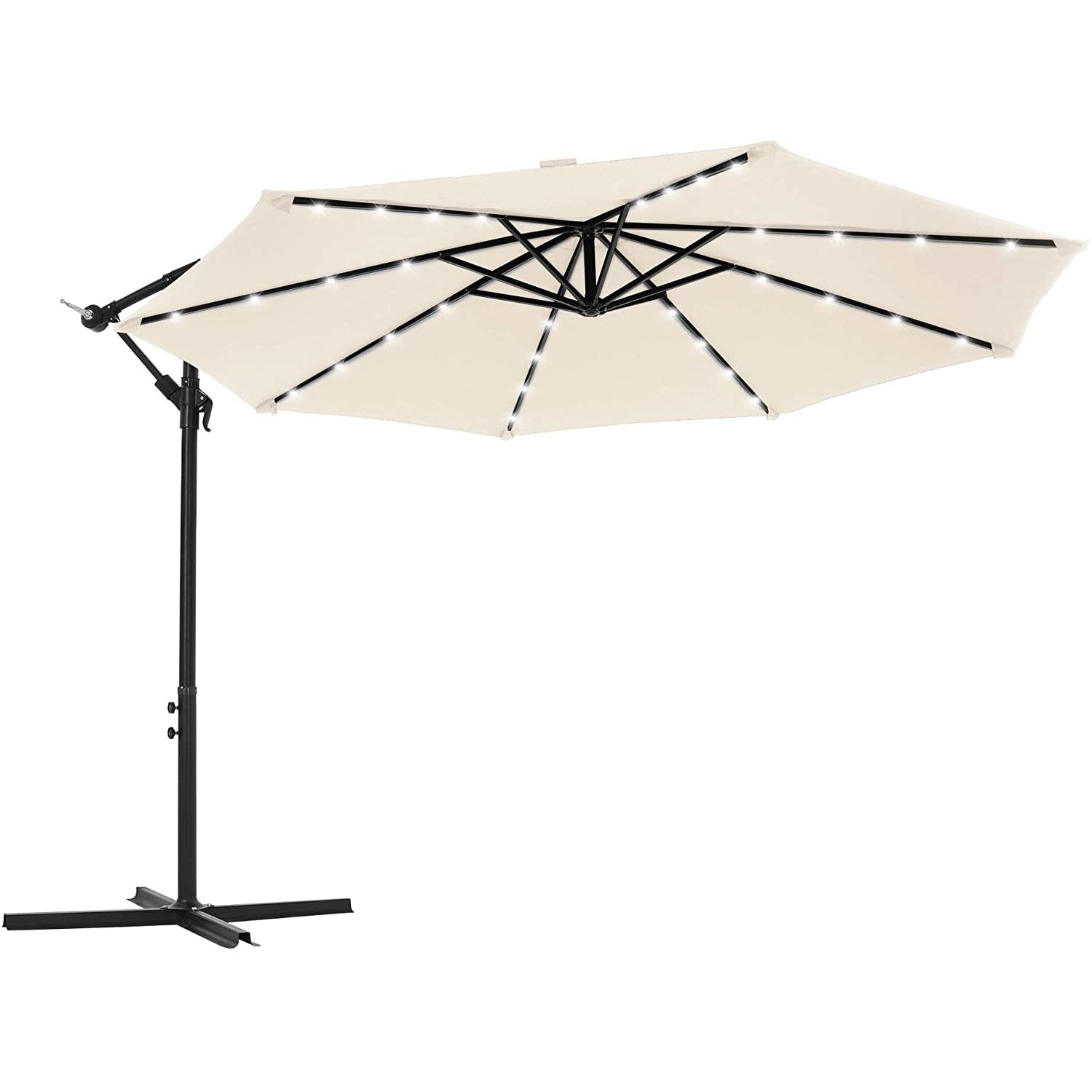 Nancy's Homewood Zweefparasol - LED-Verlichting op Zonne-Energie - UV-Bescherming - UPF 50+ - Buigbaar - Zwengel - Beige/Taupe/Rood/Blauw - 300 cm