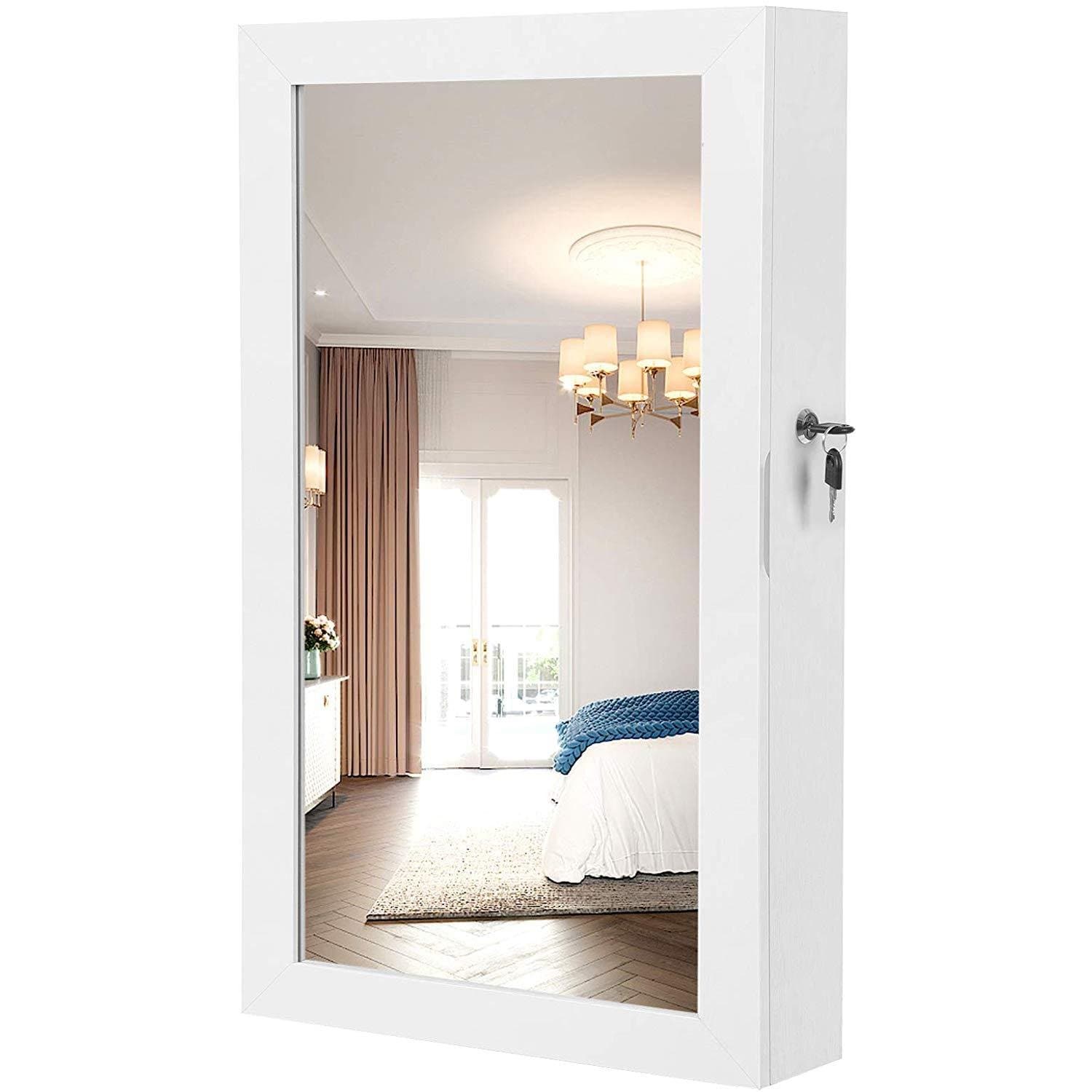 Armoire à bijoux miroir Nancy's Gradil - Miroir pleine longueur - Rangement bijoux - Armoire à miroir - Miroir mural - Blanc - ± 40 x 10 x 70 cm