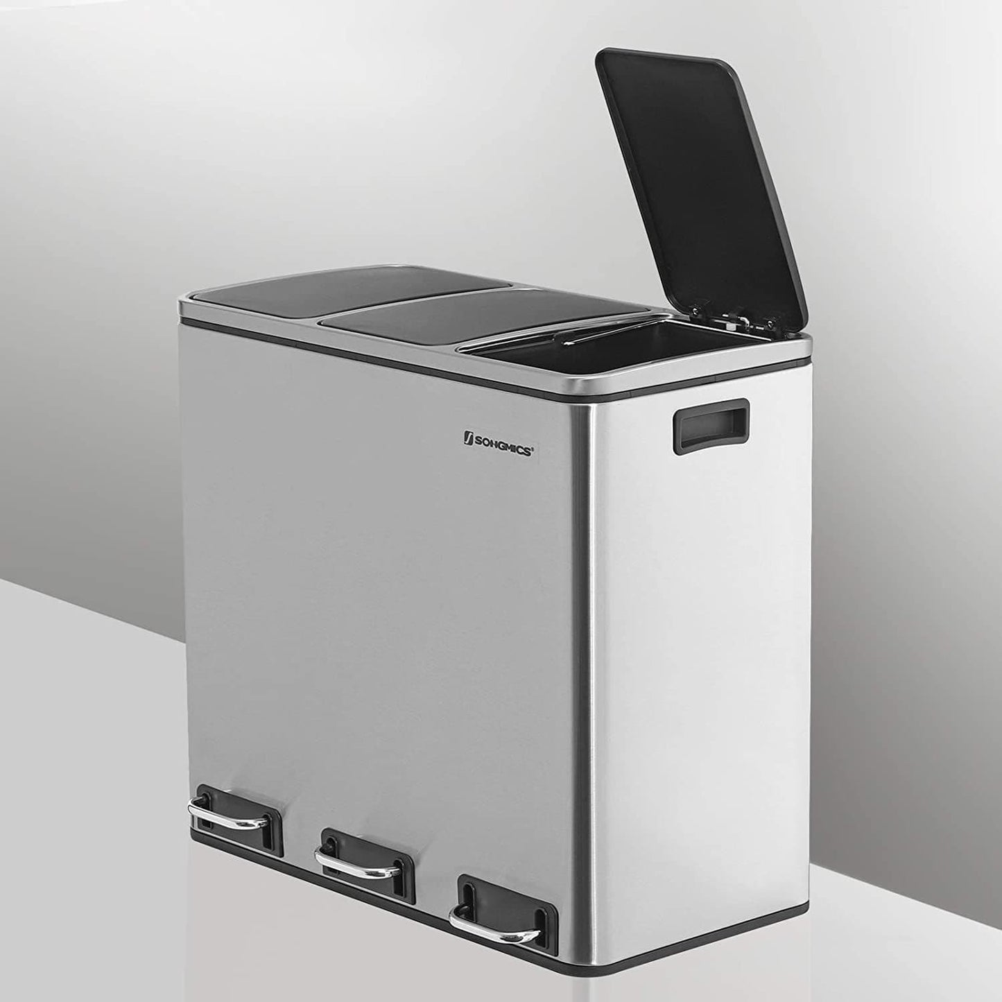 Nancy's Macao Prullenbak - Afvalscheiding - Pedaalemmer - Afvalemmer - Zilver / Zwart - RVS - 54 Liter